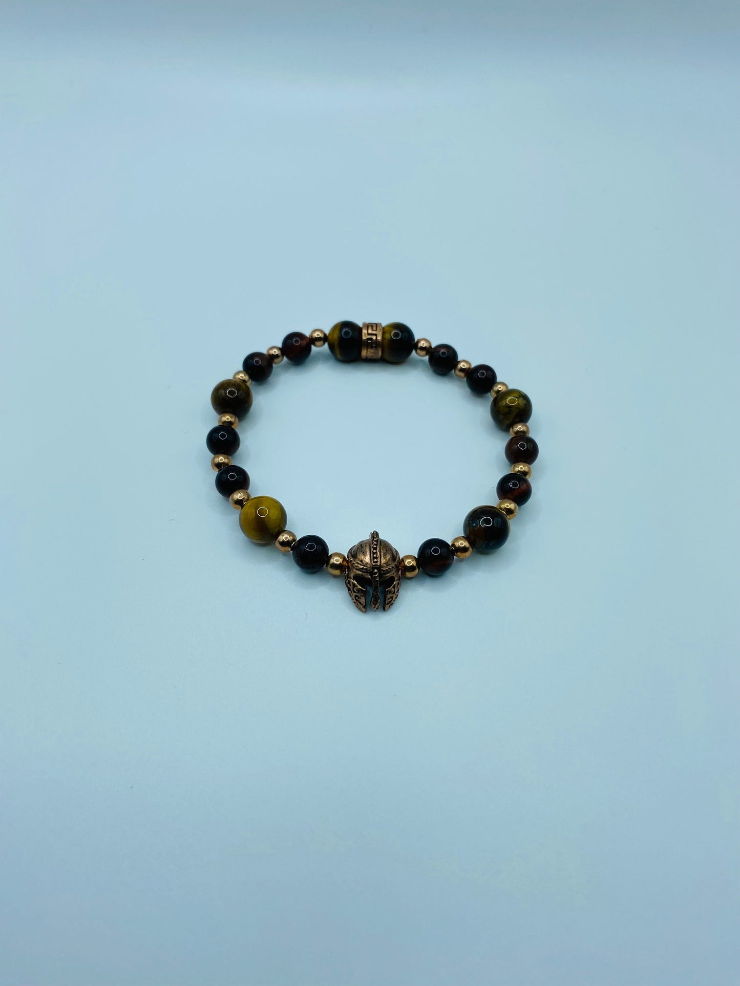 Rose Gold Spartan Helmet Bracelet: Tiger's Eye Gemstone Beaded Bracelet