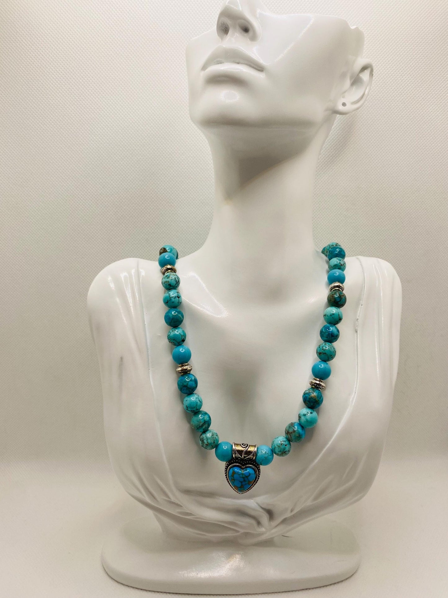 Handmade Turquoise Heart Necklace: Boho Gemstone Jewelry