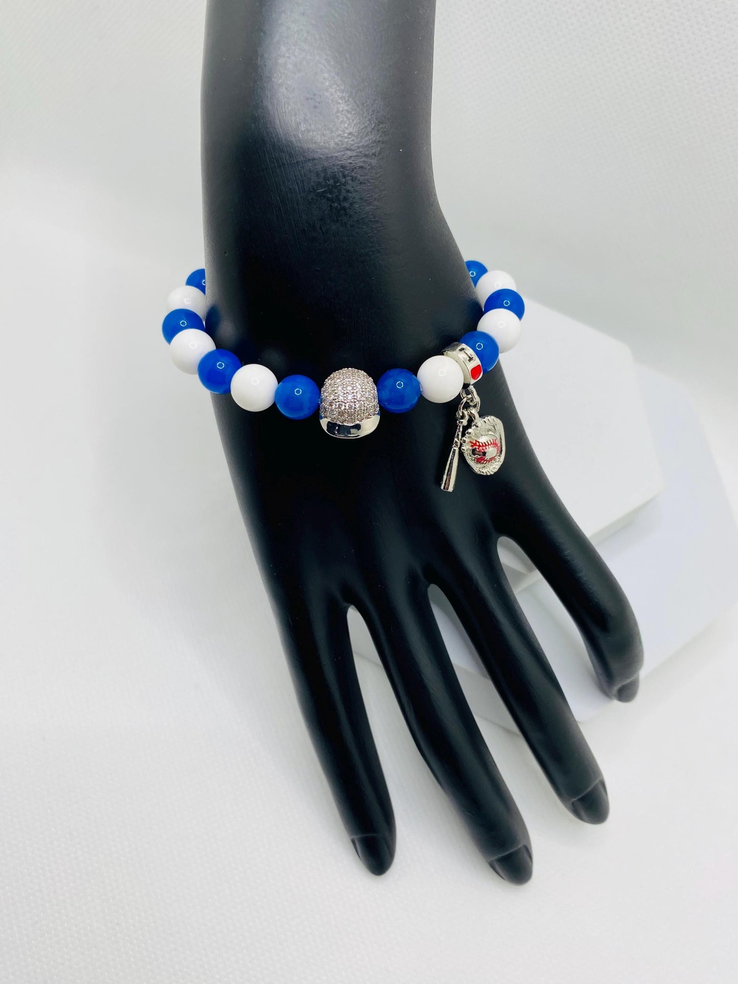 Los Angeles Dodgers Bracelet: Gemstone Beads & Baseball Charms