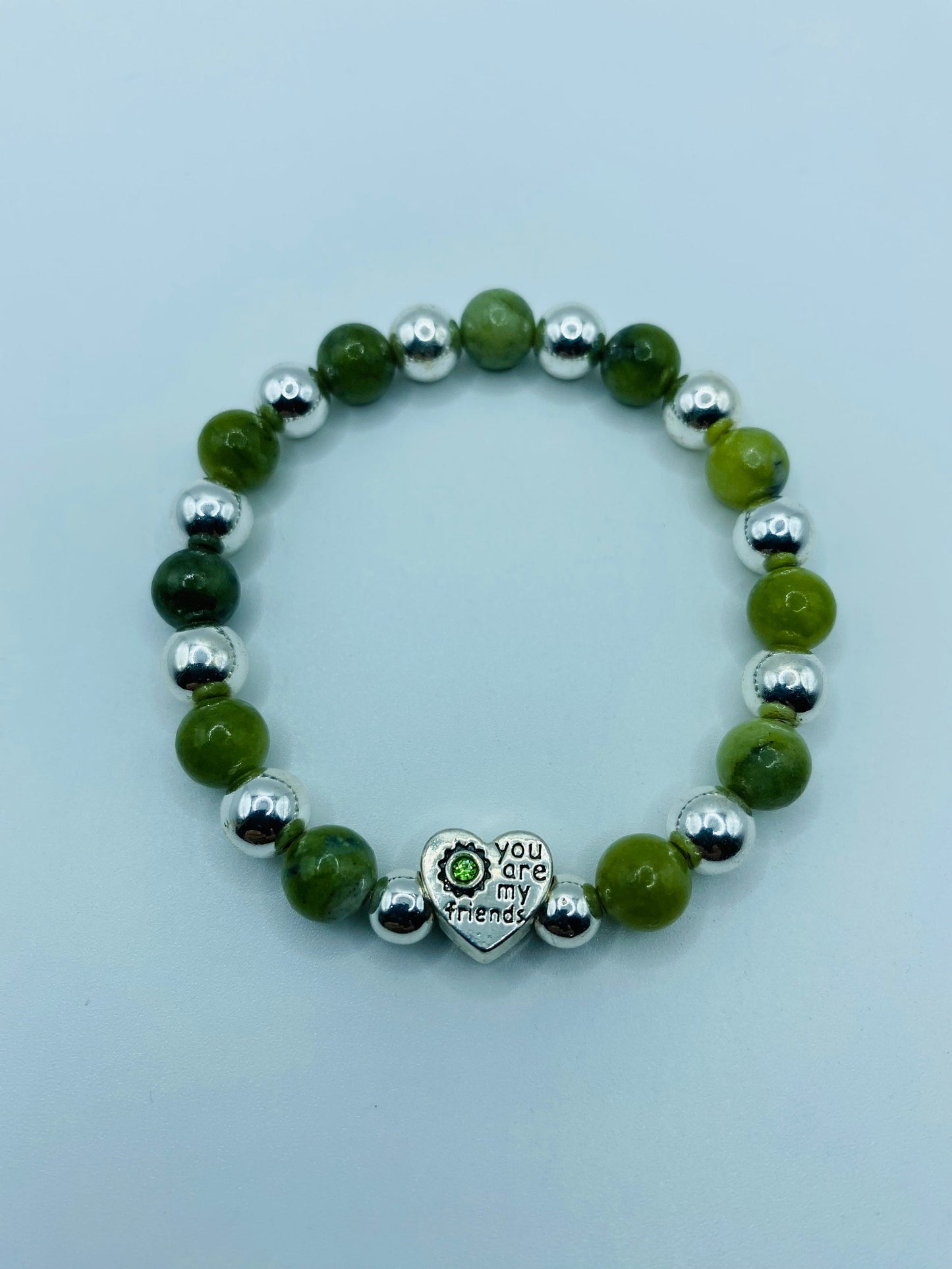 Friendship Bracelet with Green Jade & Hematite Gemstone Beads, Heart Jewelry Gifts for Friends