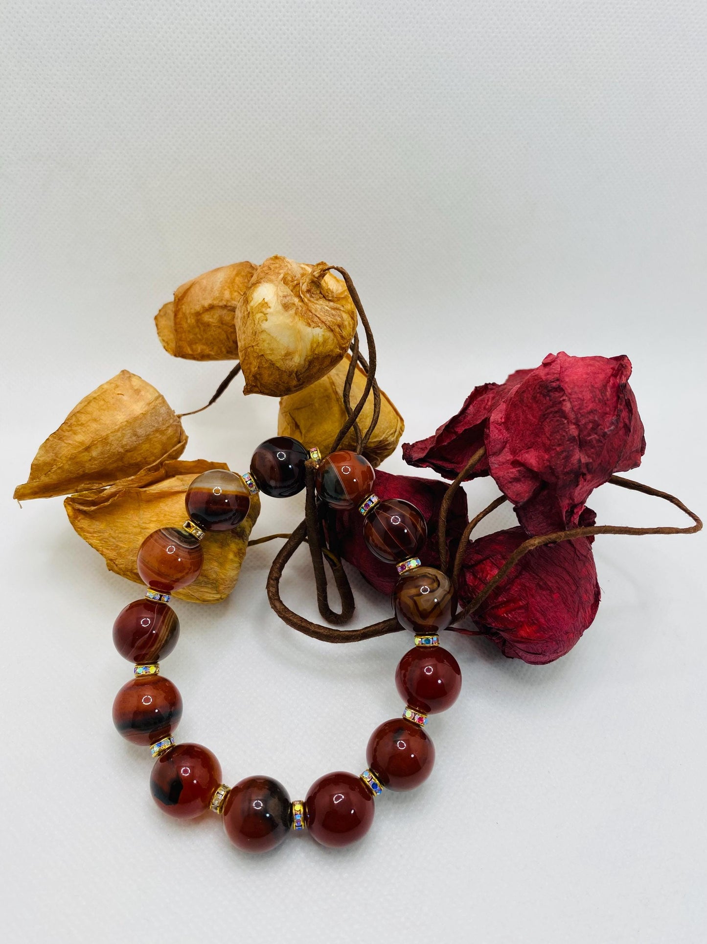 Chunky Dream Agate Bracelet: Rhinestone Rondelle Spacers, Handmade Jewelry