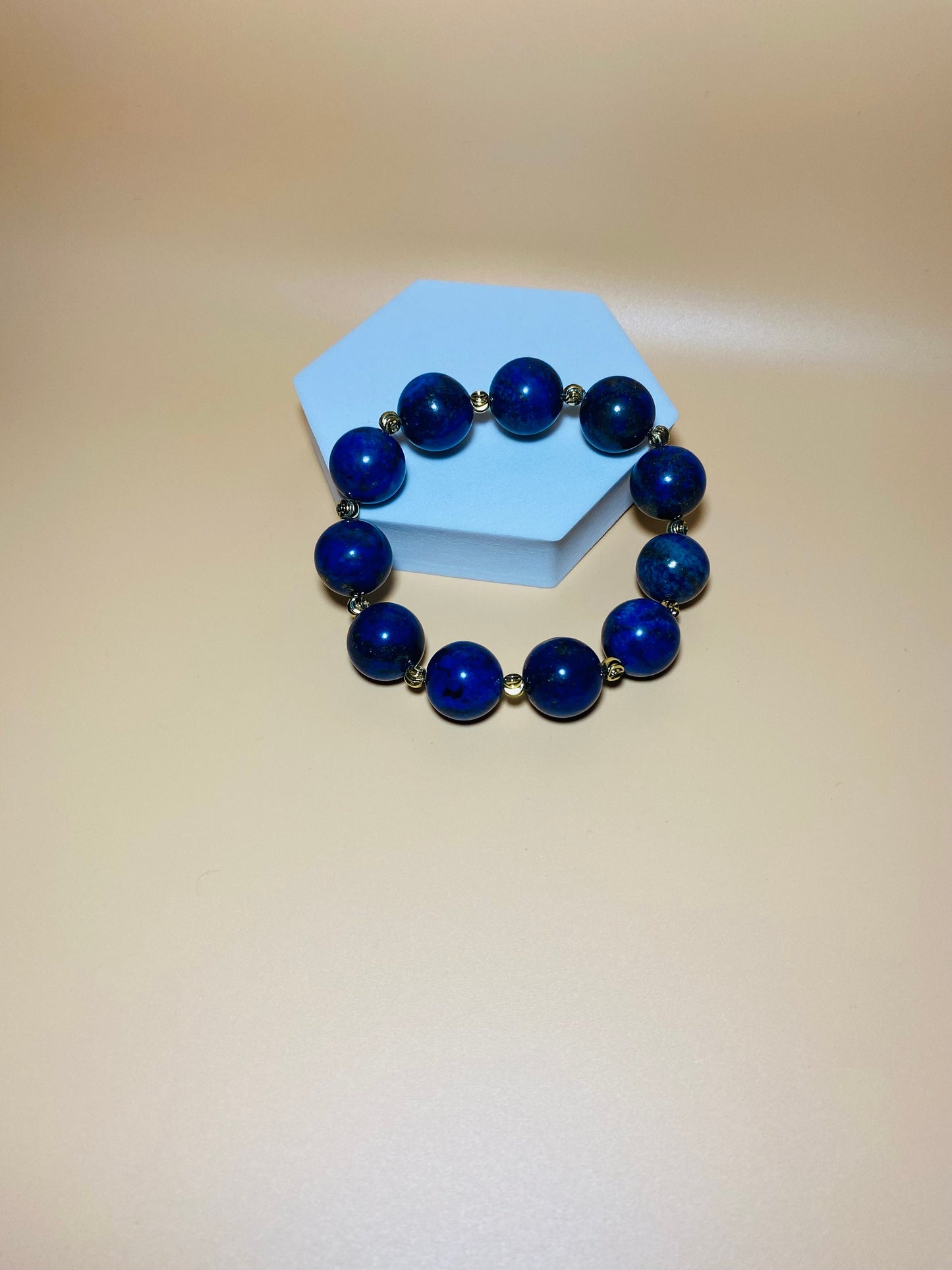 16mm Lapis Lazuli Bracelet with Gold Spacers