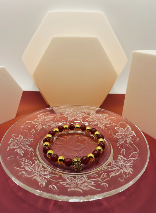 USC Trojans Bracelet: Red Carnelian & Gold Spartan Helmet Beaded Bracelet