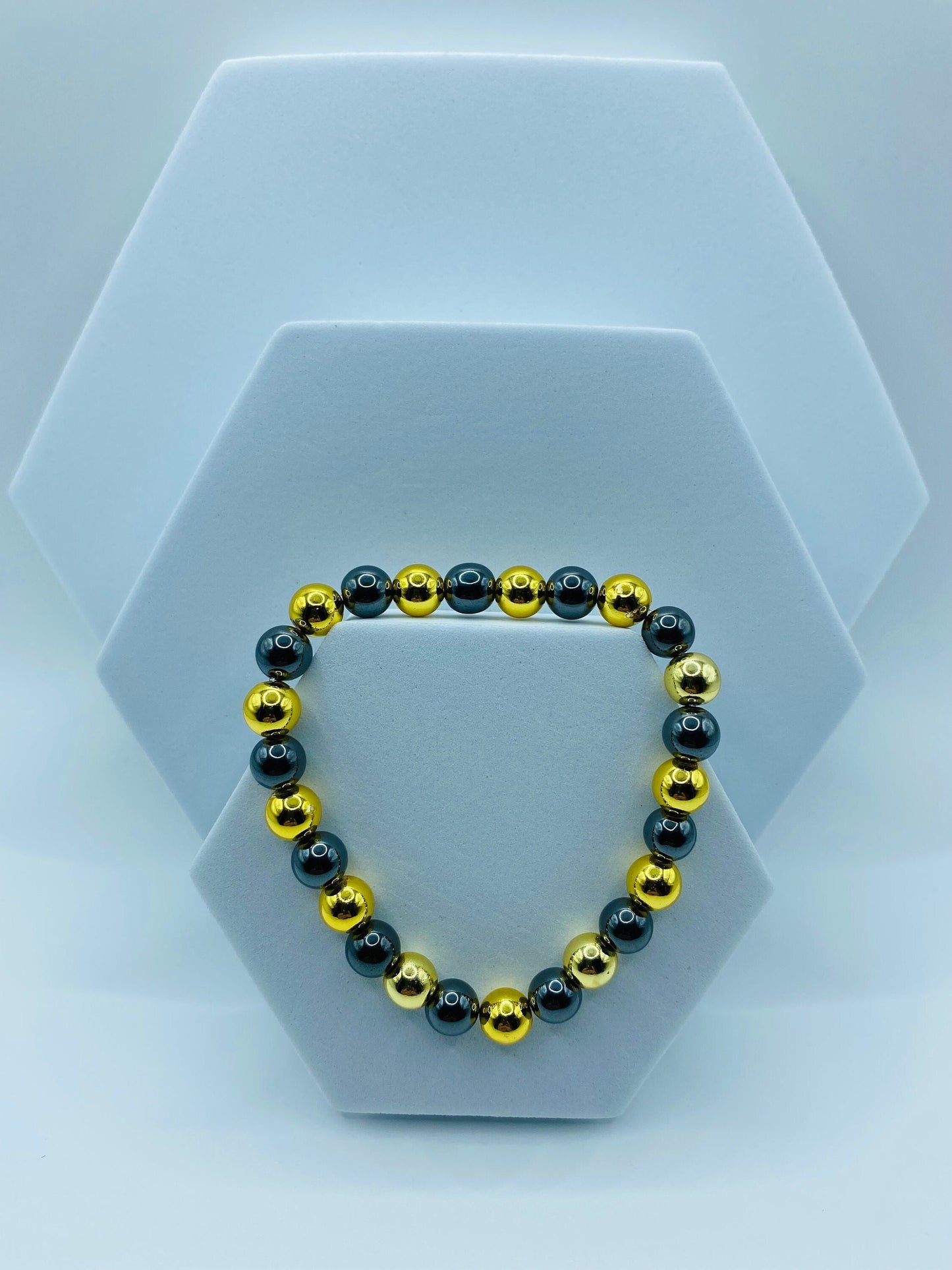 18k Gold & Black Hematite Gemstone Bracelet - Custom Sized
