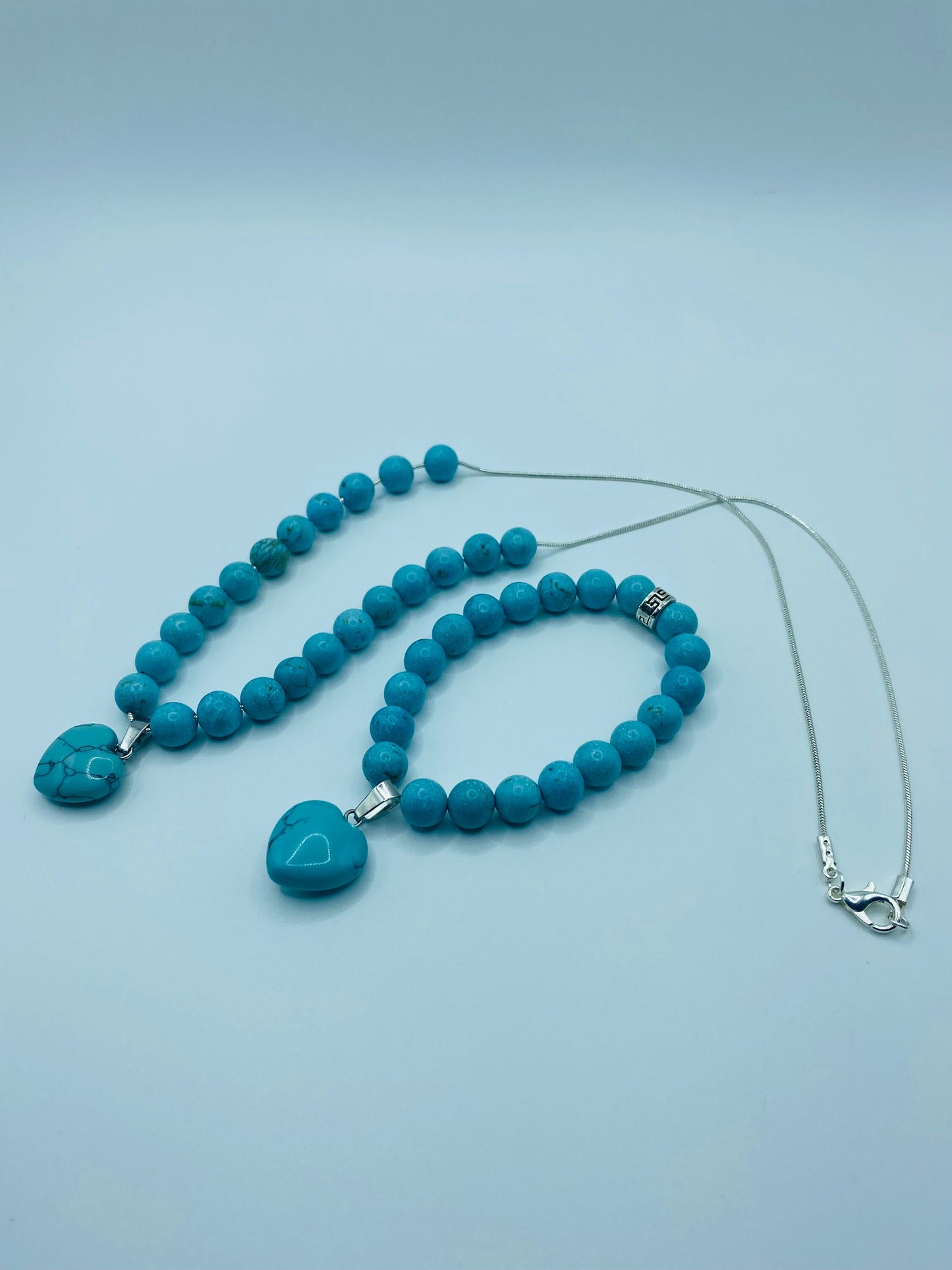 Turquoise Necklace & Bracelet Handmade Jewelry Set with Pendant Heart - Womens Necklace - Gifts for Her