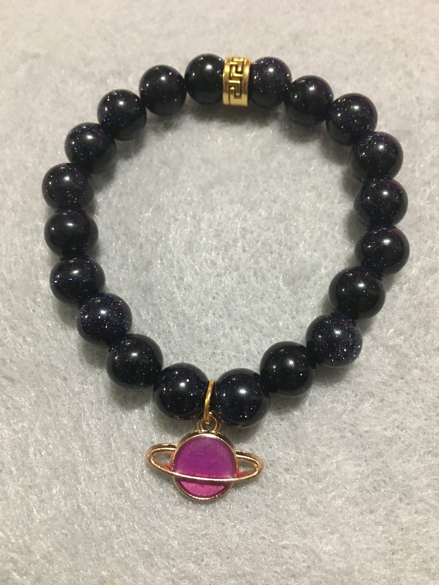Saturn Charm Bracelet: Blue Goldstone Celestial Jewelry