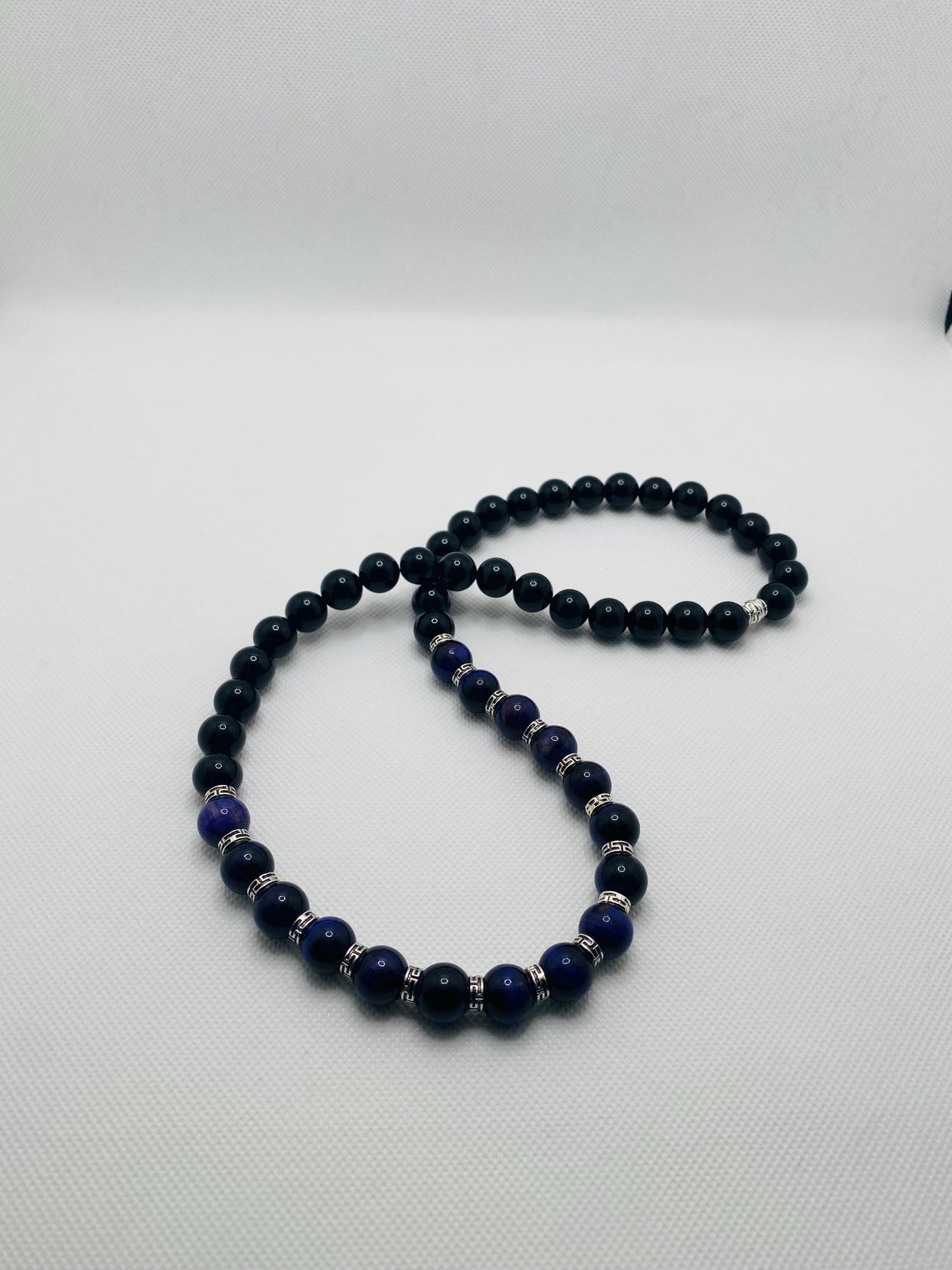 Purple Tigers Eye & Black Onyx Necklace: Tibetan Silver Accents