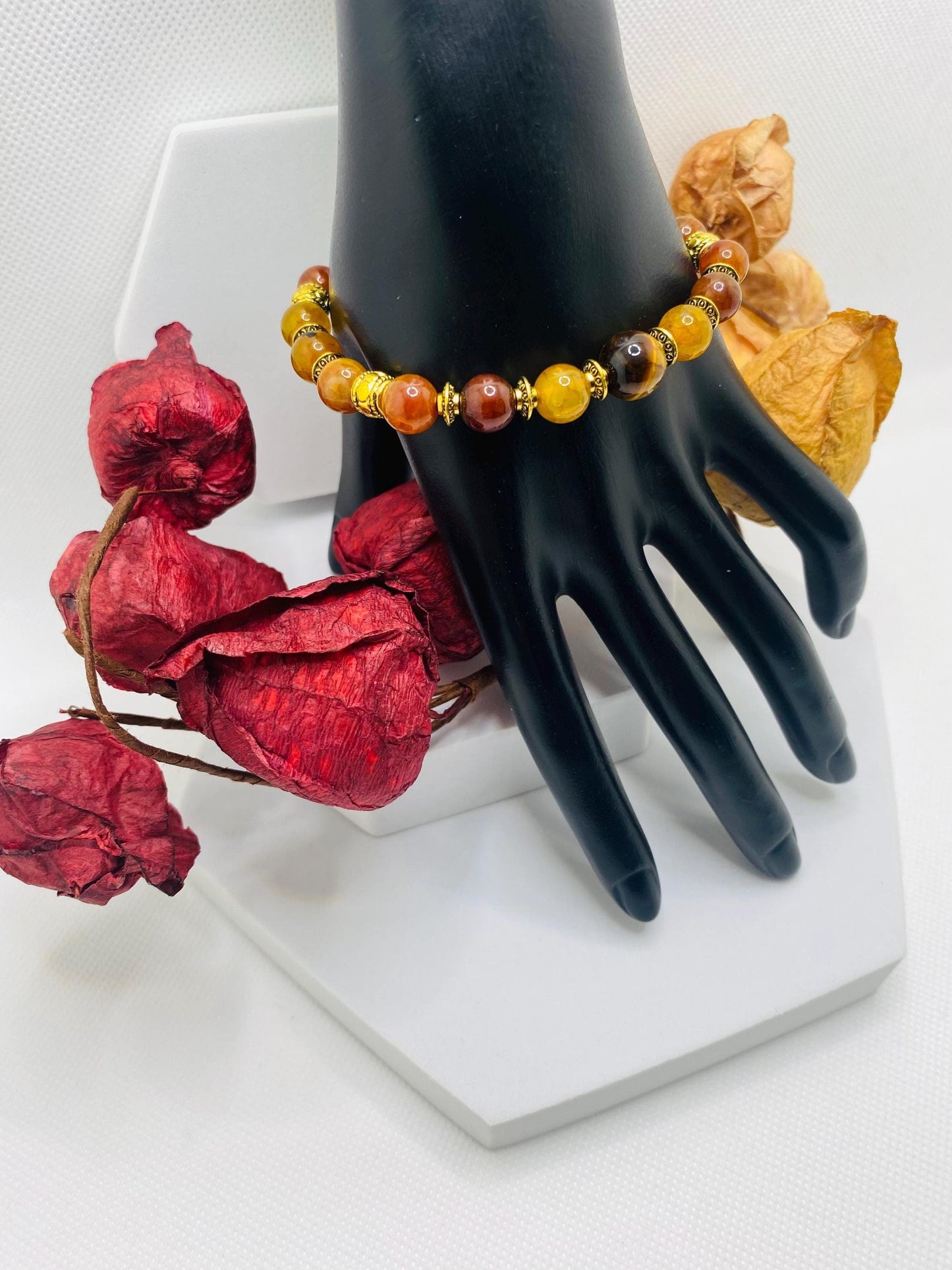 Dragons Vein Agate Tibetan Bracelet with Gold Spacers