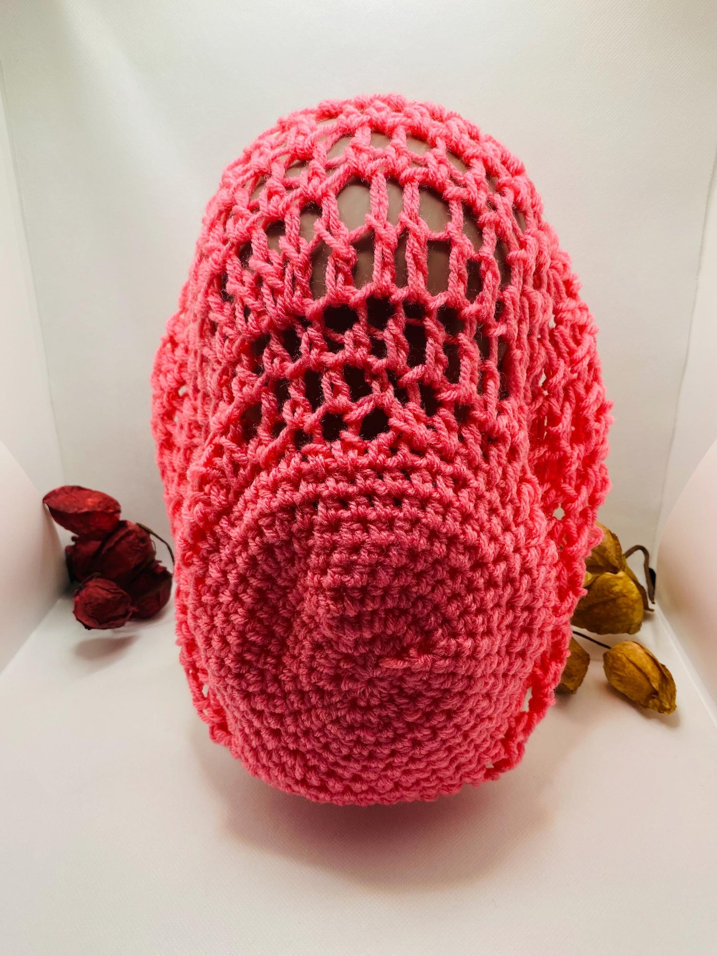 Pink Crochet Slouchy Beanie: Handmade Acrylic Dreadlock Hat