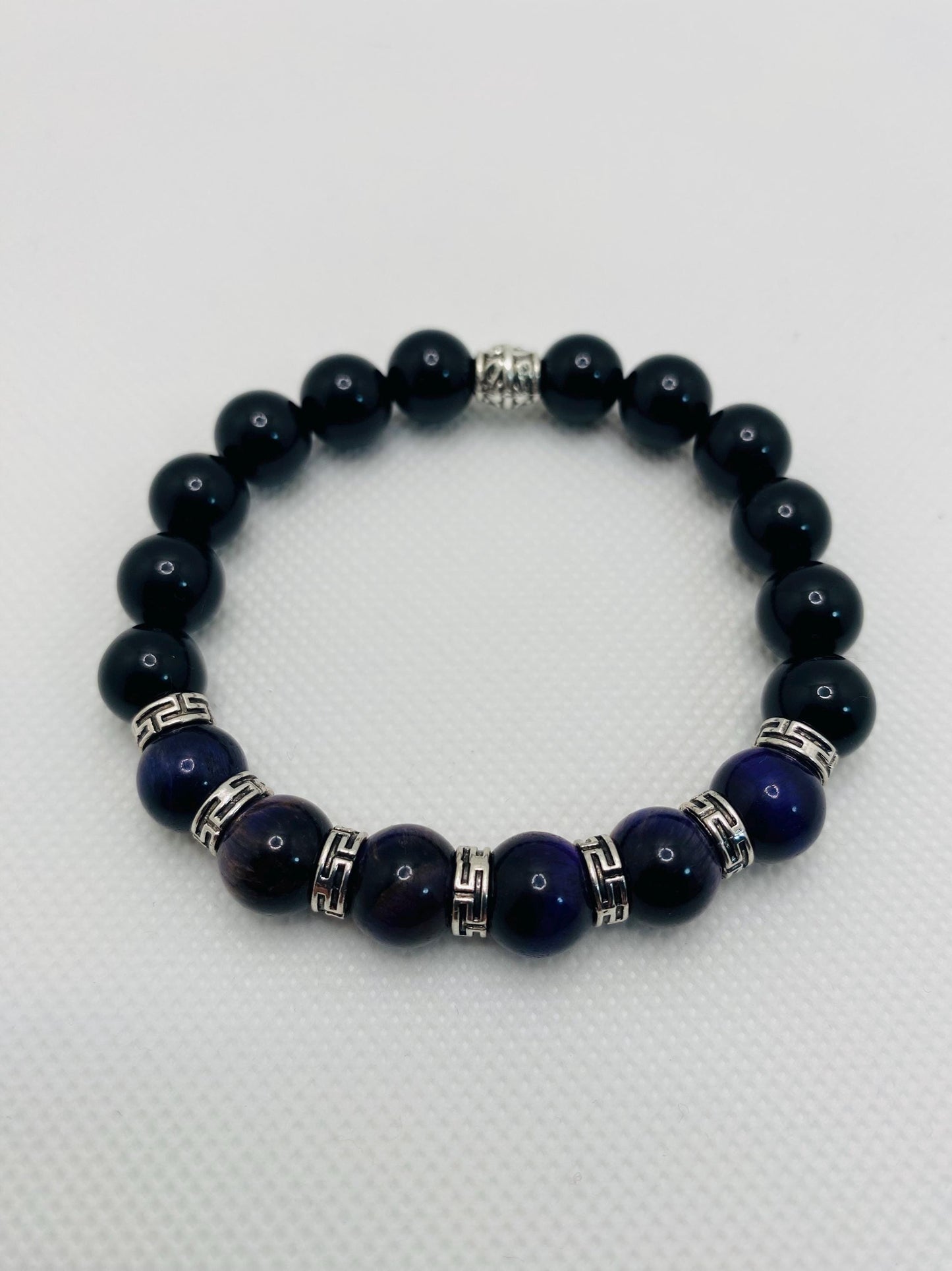 Tigers Eye & Black Onyx Bracelet: Tibetan Gemstone Jewelry