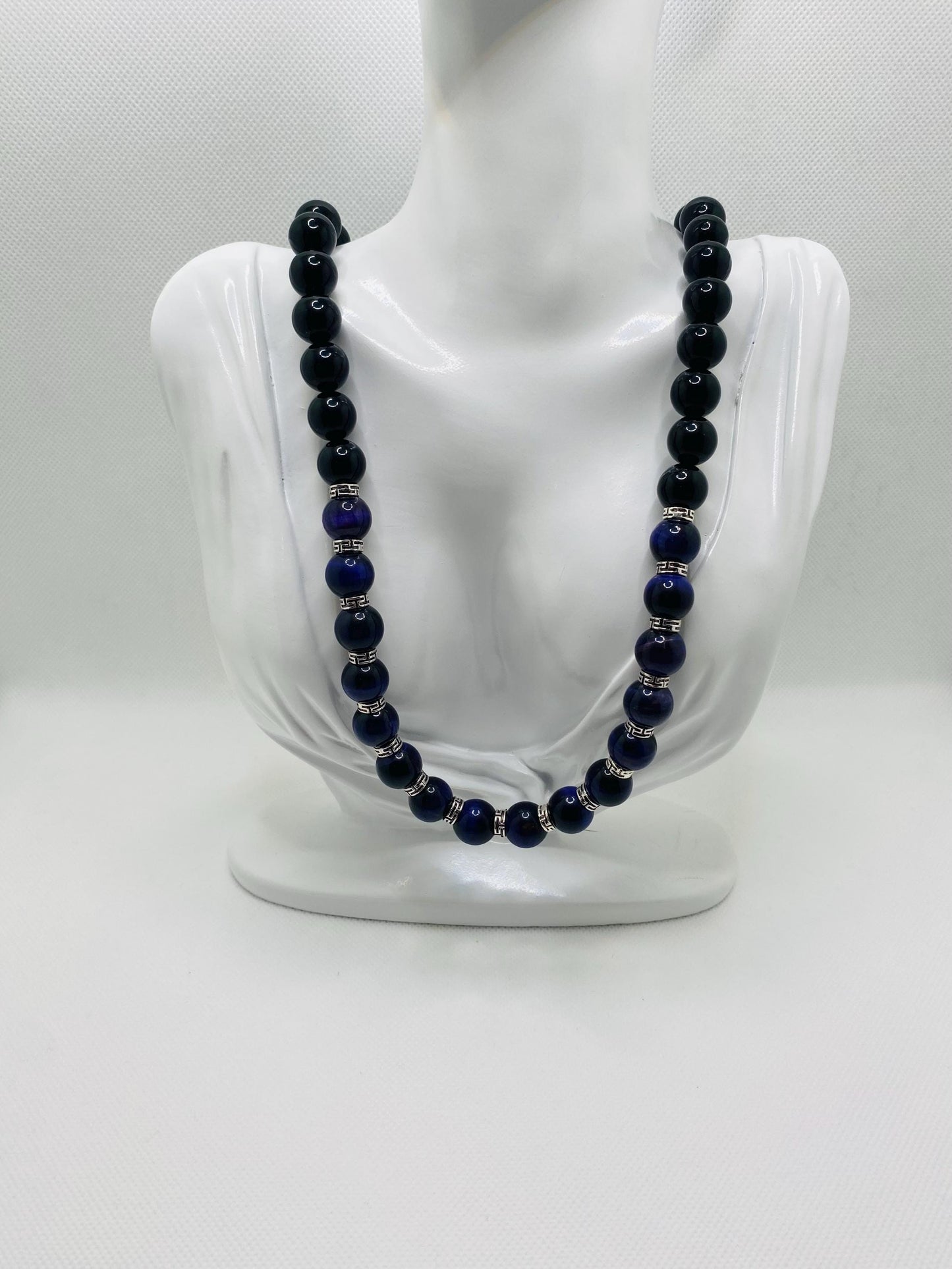 Purple Tigers Eye & Black Onyx Necklace: Tibetan Silver Accents