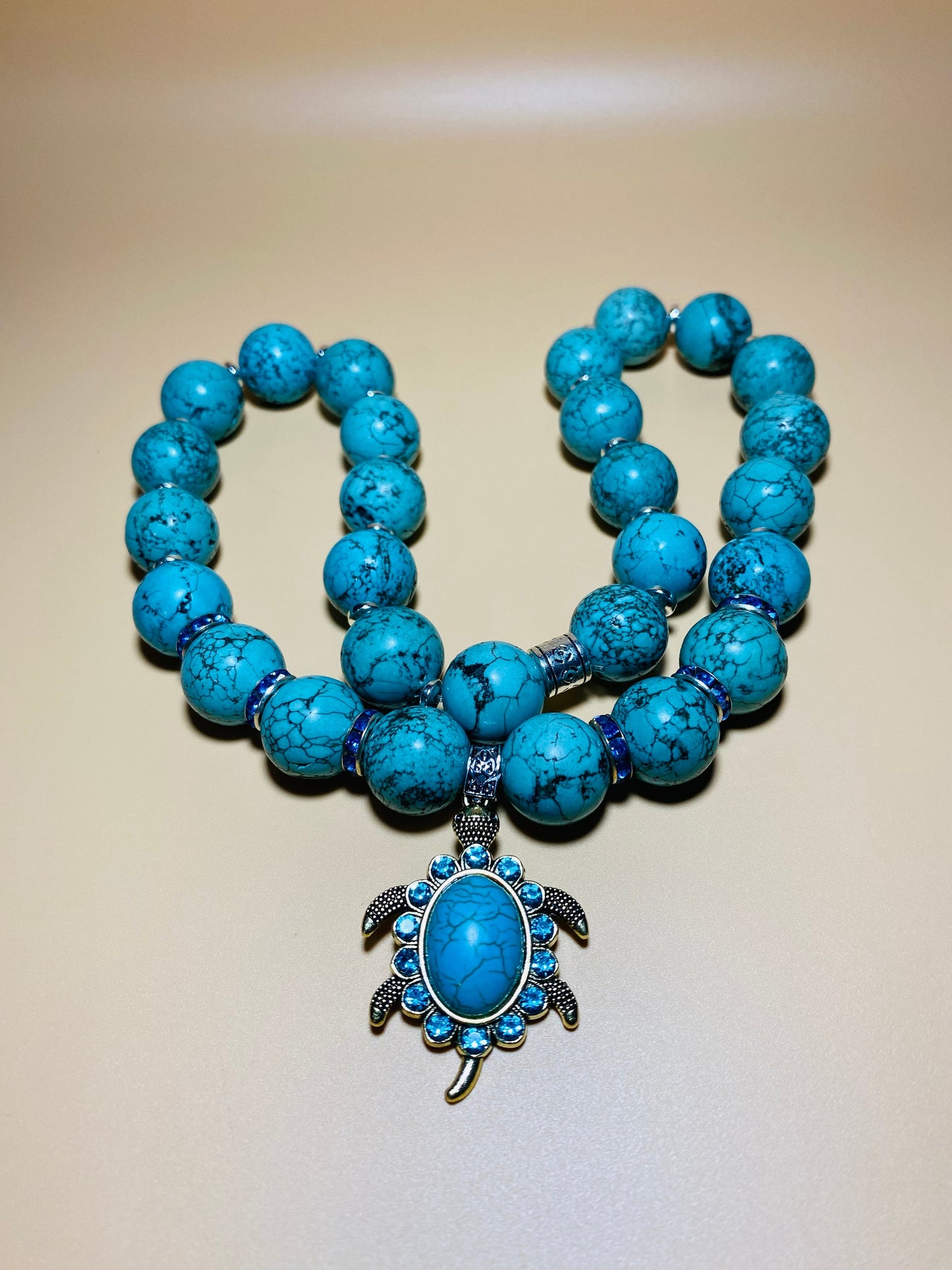 Turquoise Sea Turtle Necklace: Rhinestone Pendant, Boho Jewelry
