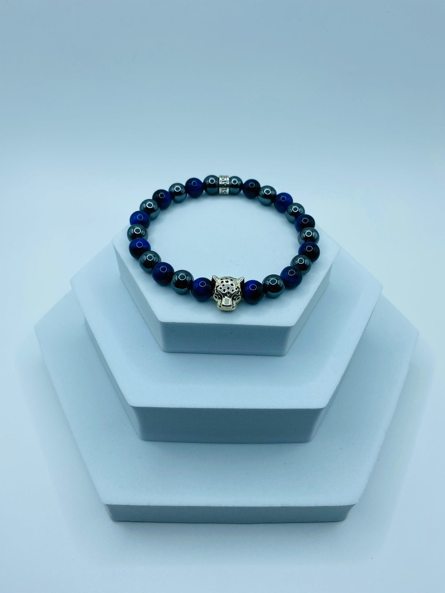 Tigers Eye & Hematite Bracelet with Silver Leopard Charm