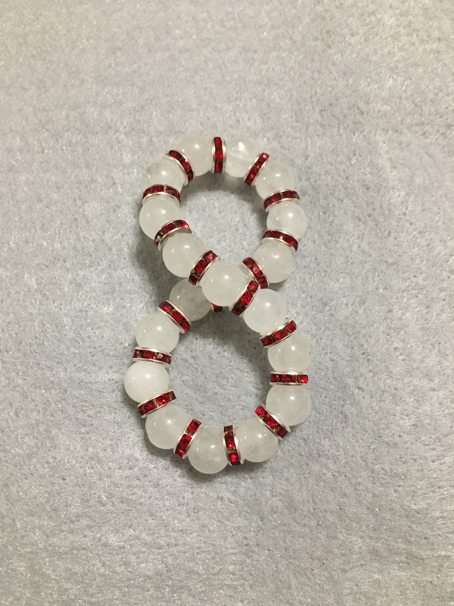White Jade Bracelet with Red Rhinestone Rondelles