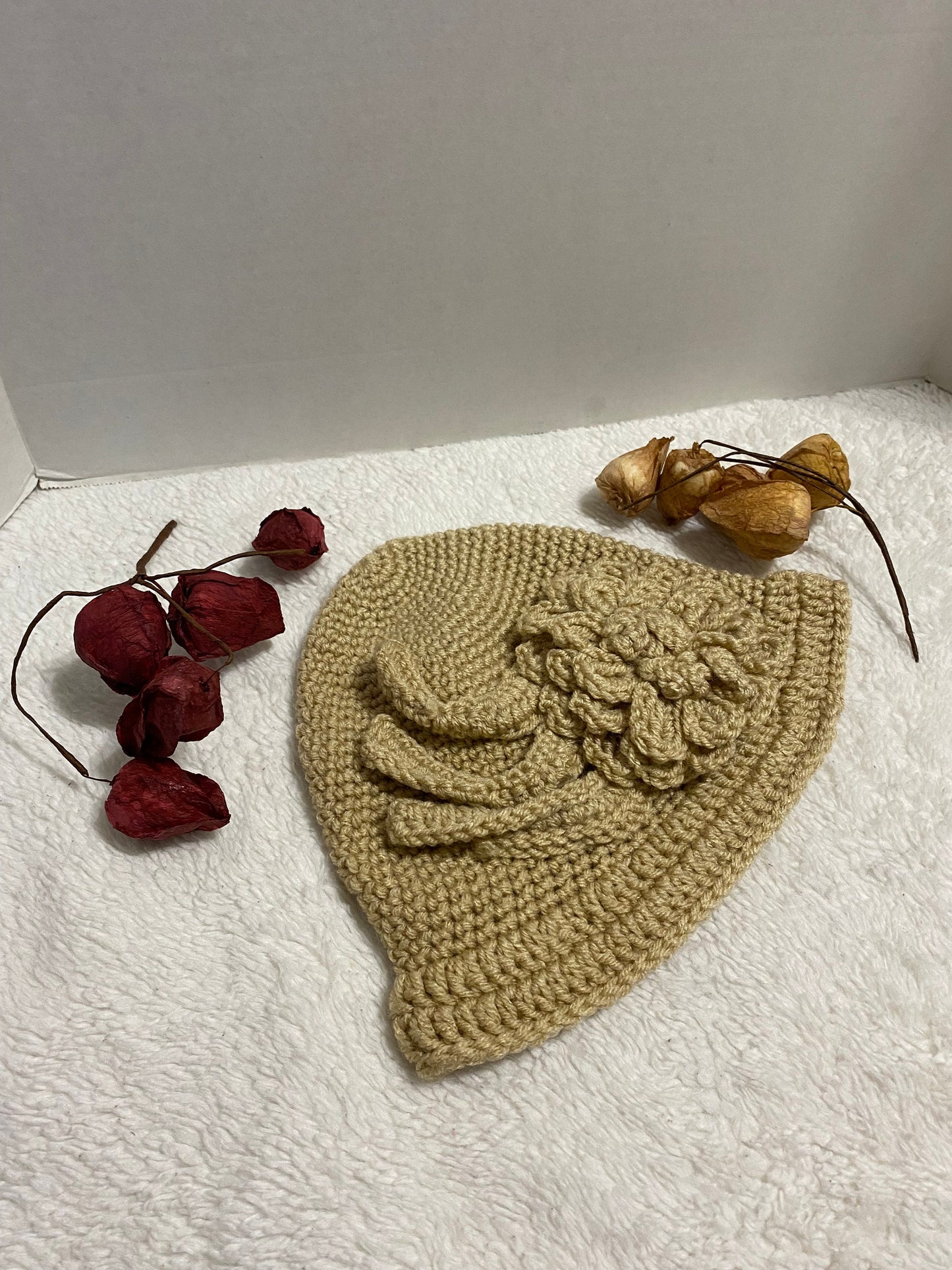Handmade Crochet Flower Hat: Women's Acrylic Beanie