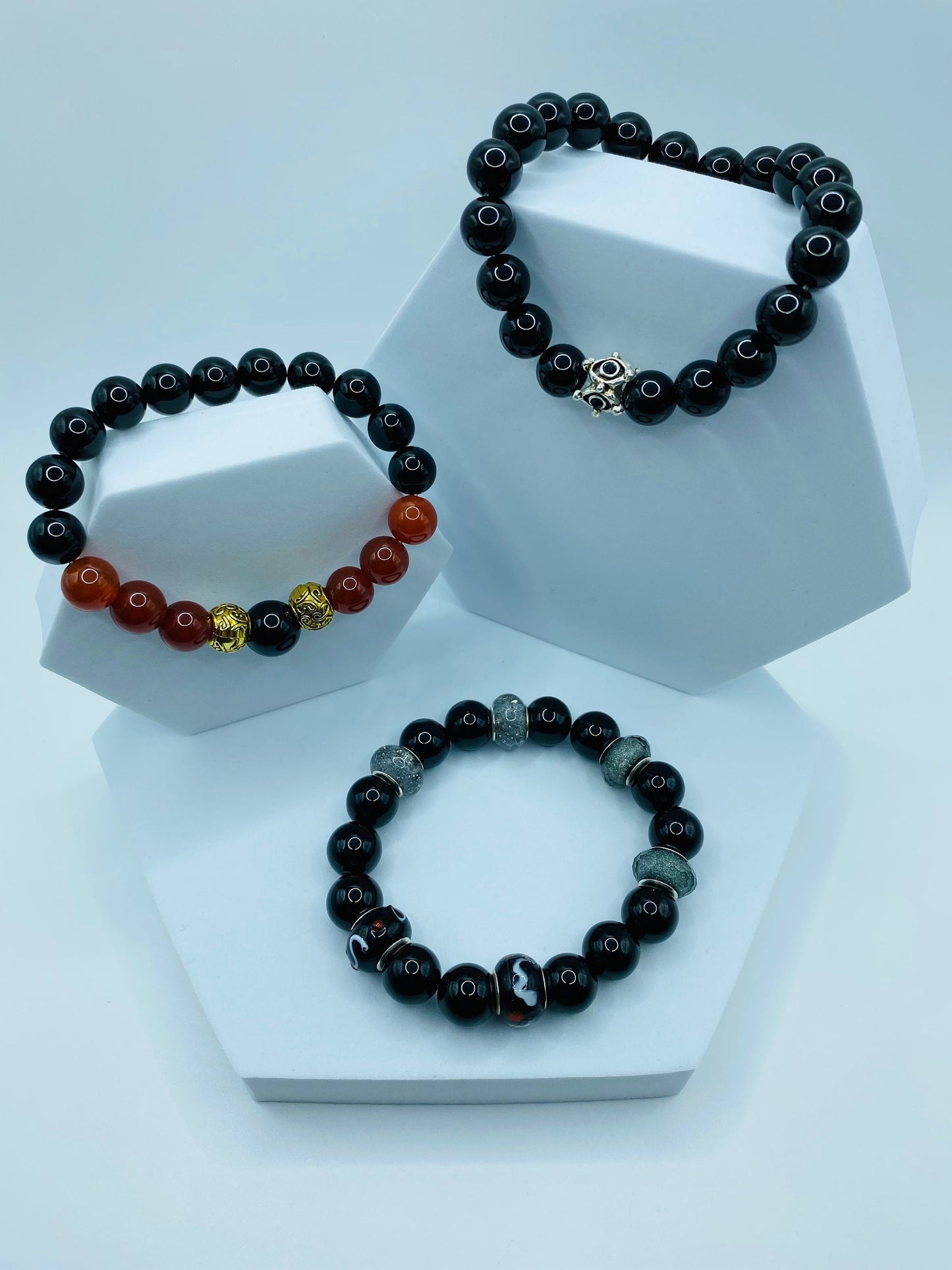 Black Onyx Bracelet: Murano Glass Beads, Chunky Gemstone Jewelry