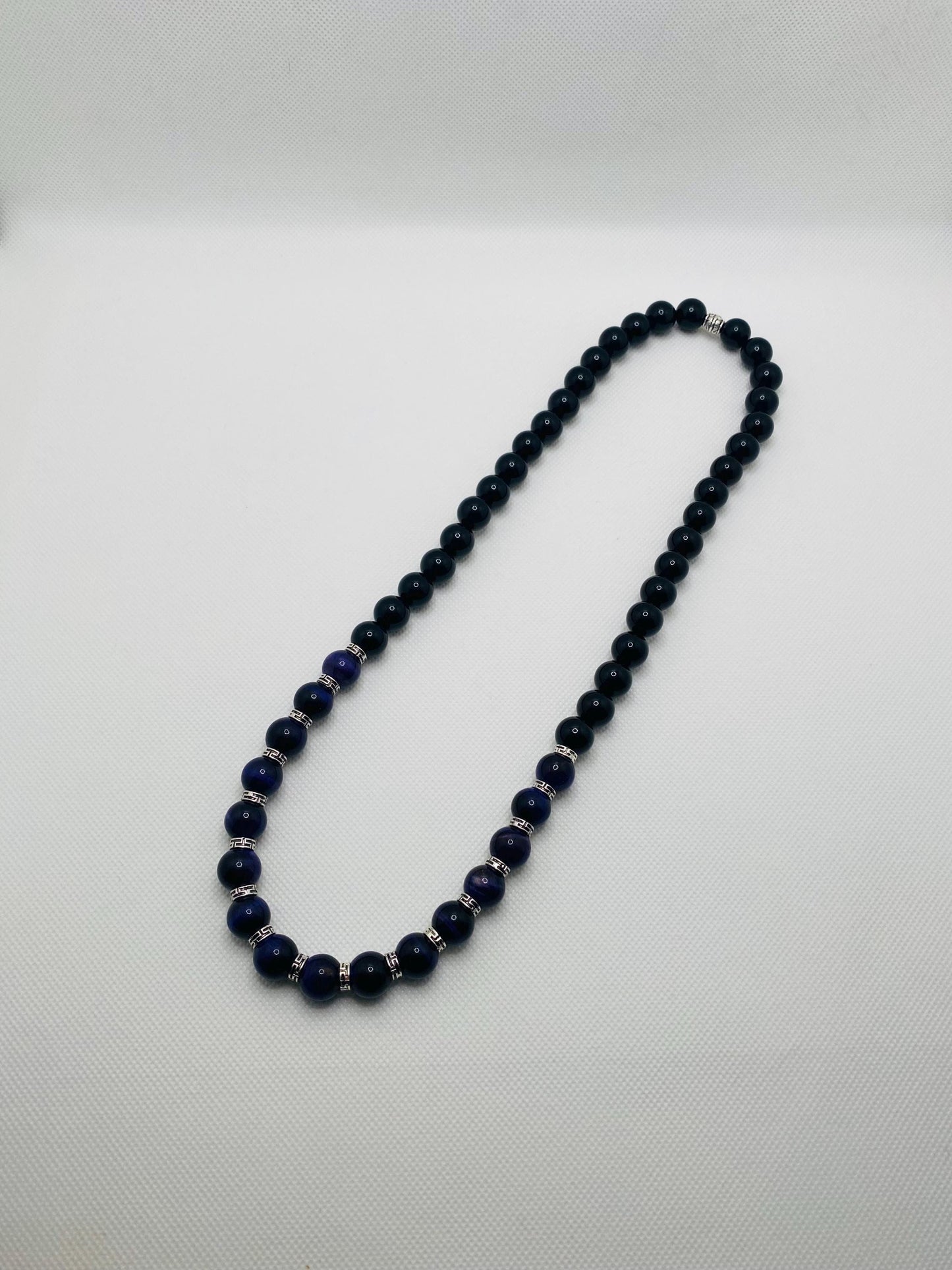 Purple Tigers Eye & Black Onyx Necklace: Tibetan Silver Accents