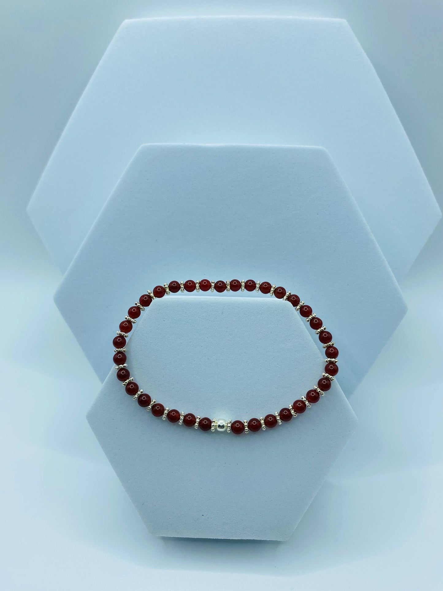 Garnet Bracelet: Silver Snowflake & Hematite Beaded Bracelet