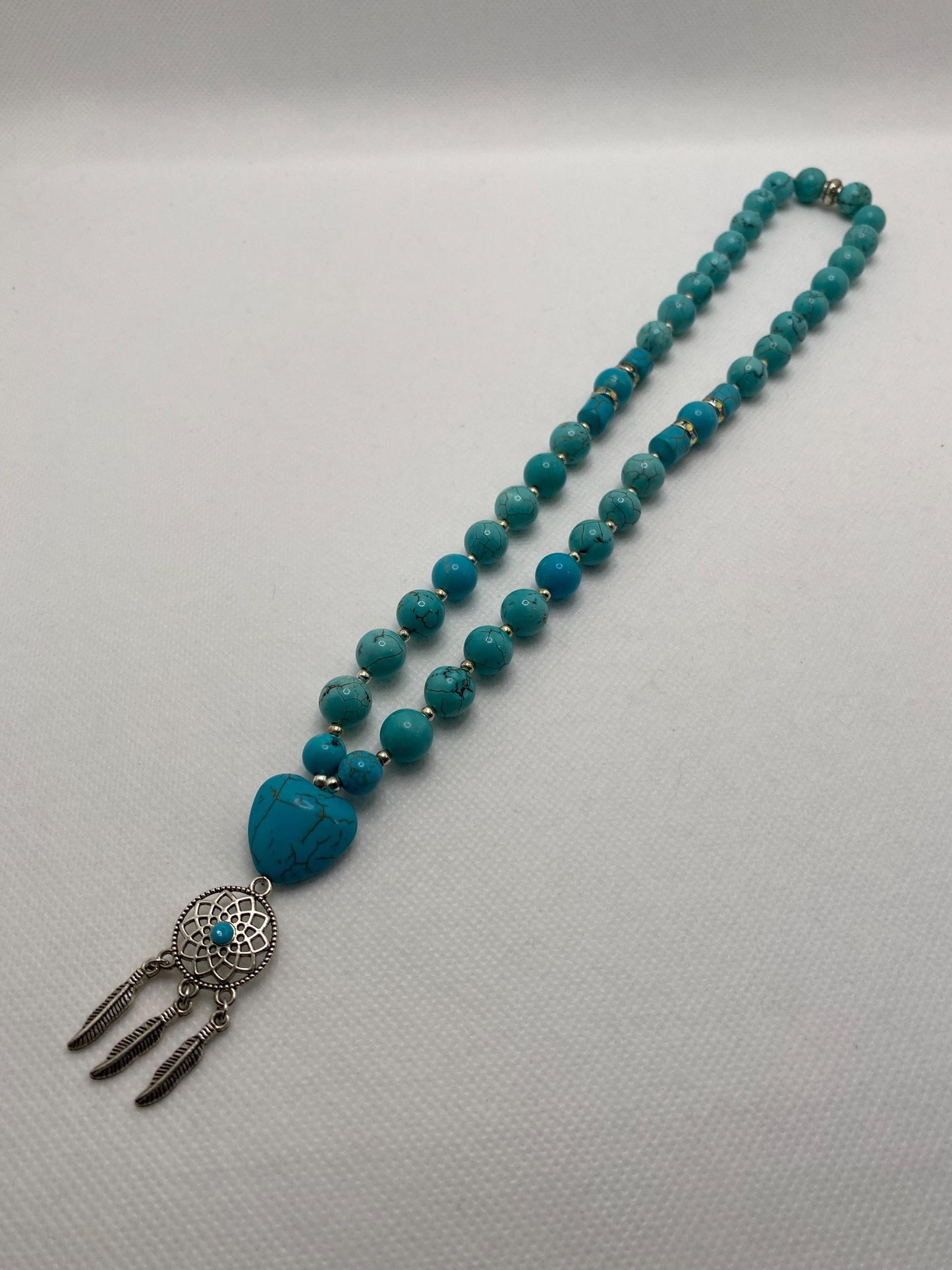 Handmade Turquoise Heart Necklace: Boho Dreamcatcher Pendant