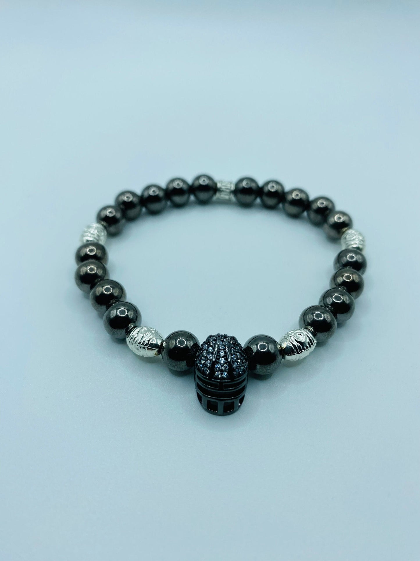 Las Vegas Raiders Mens Bracelet - Hematite Gemstone Beads & Football Helmet - Bracelets for Women