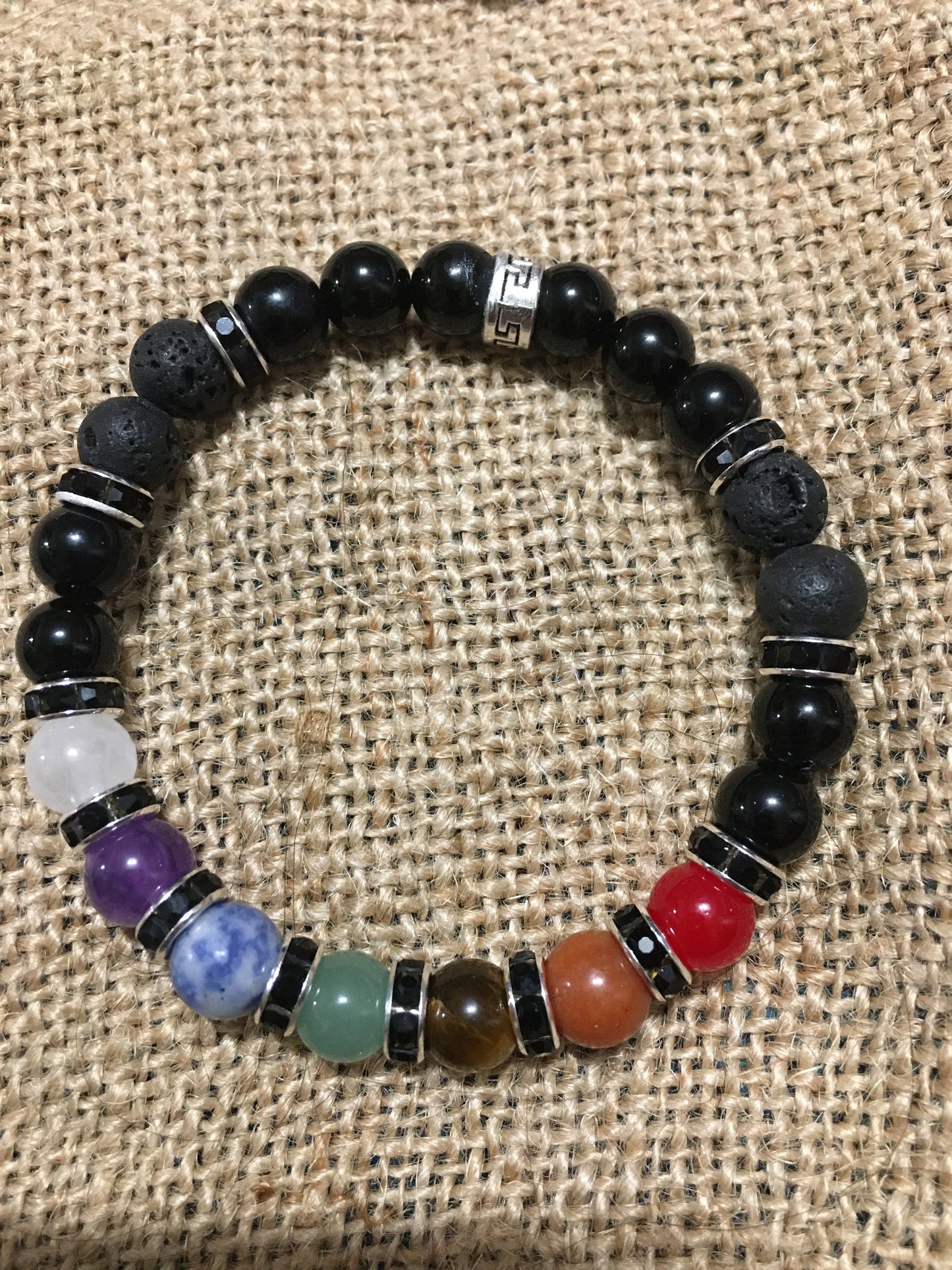 Chakra Bracelet Set: Onyx, Lava Rock, and Gemstone Healing Beads
