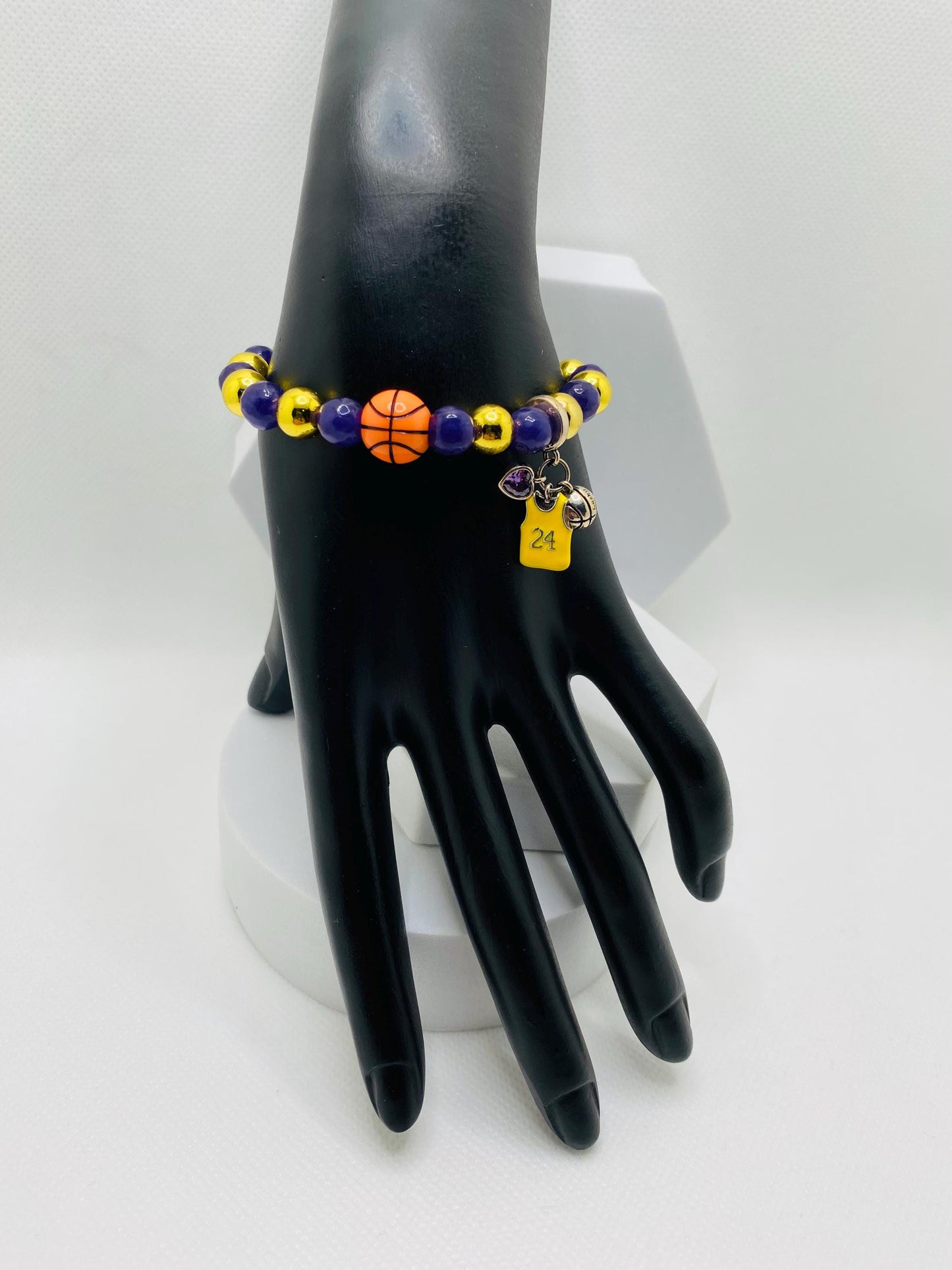 Kobe Bryant Lakers Bracelet: Amethyst & Hematite Gemstone Beads