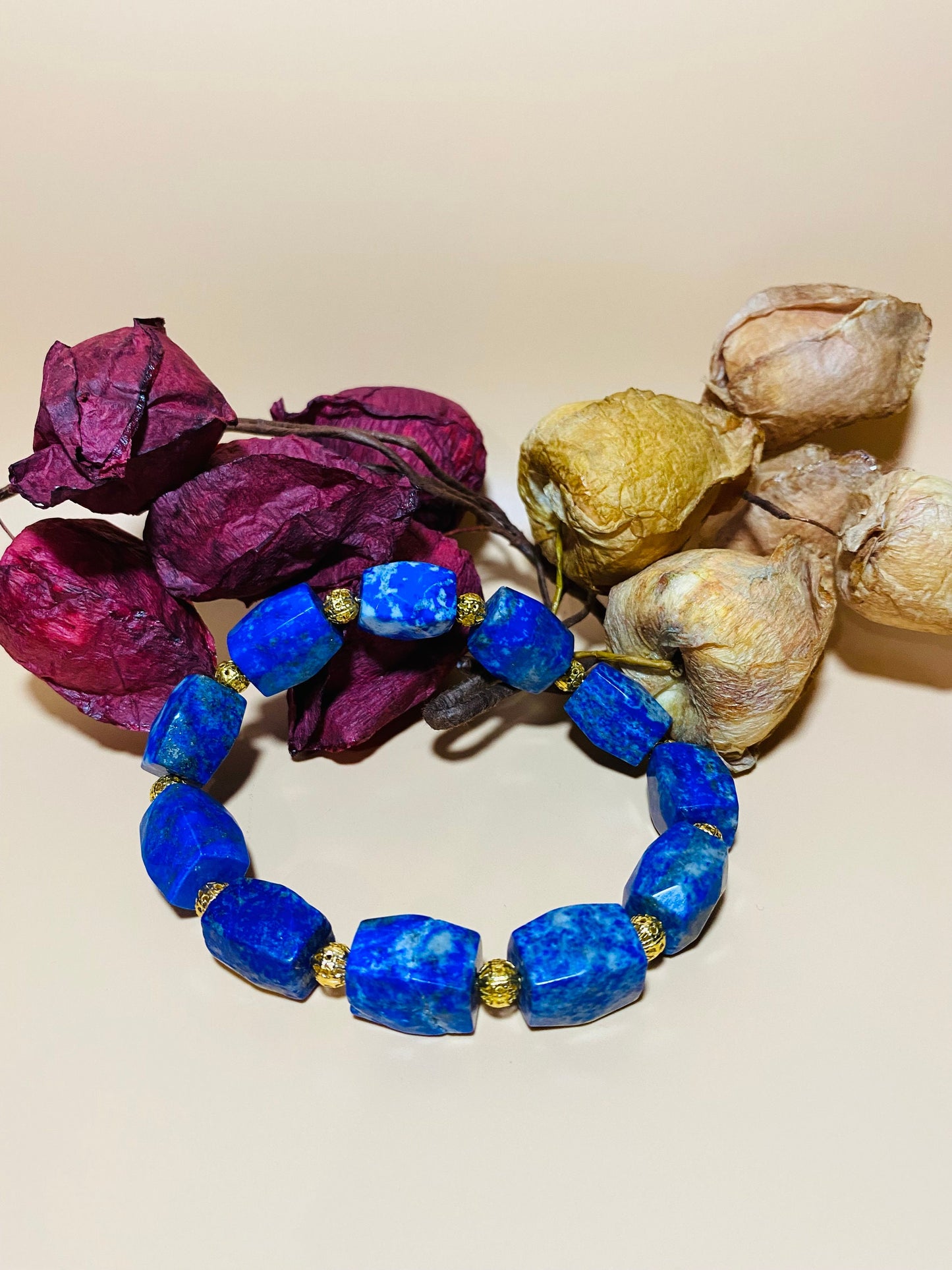 Lapis Lazuli Bracelet: 18k Gold Plated Hematite, Handmade Jewelry
