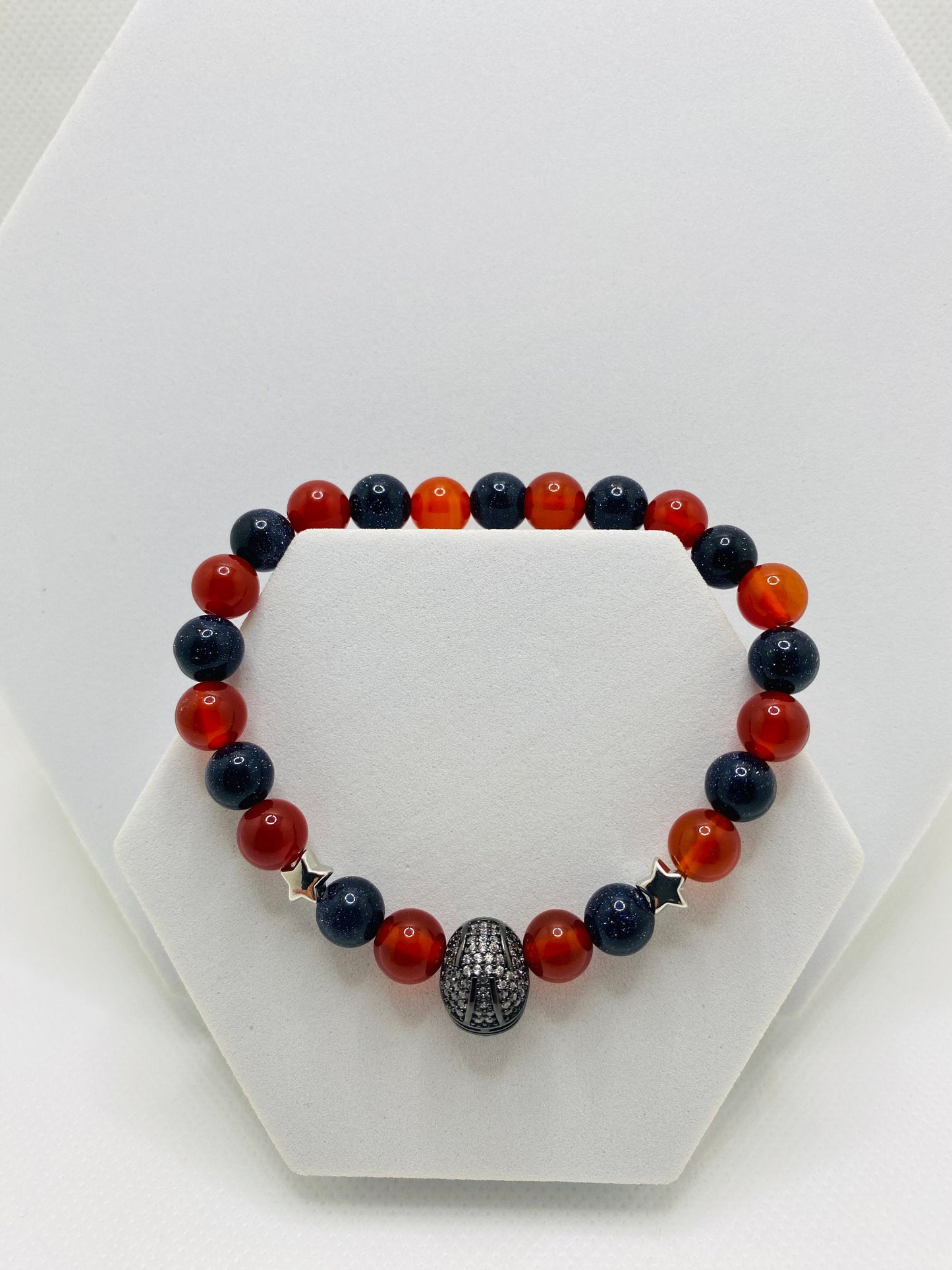 Houston Texans Bracelet: Carnelian, Sandstone Beads & Football Helmet Charm