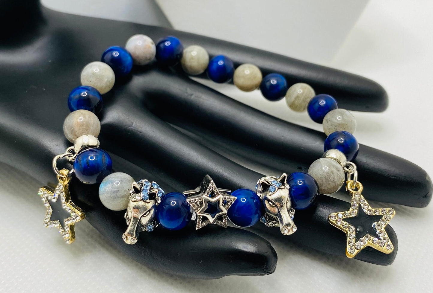 Dallas Cowboys Charm Bracelet: Labradorite, Tiger's Eye, Star & Horse Jewelry