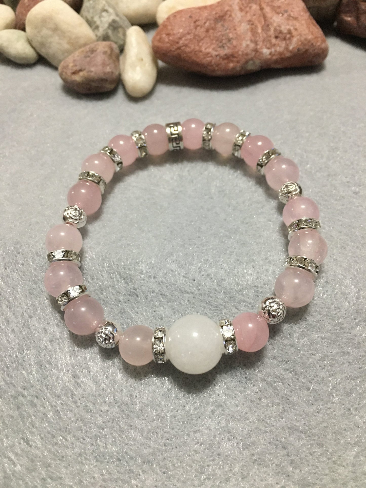 Rose Quartz & Jade Bracelet: Silver Gemstone Jewelry Gift