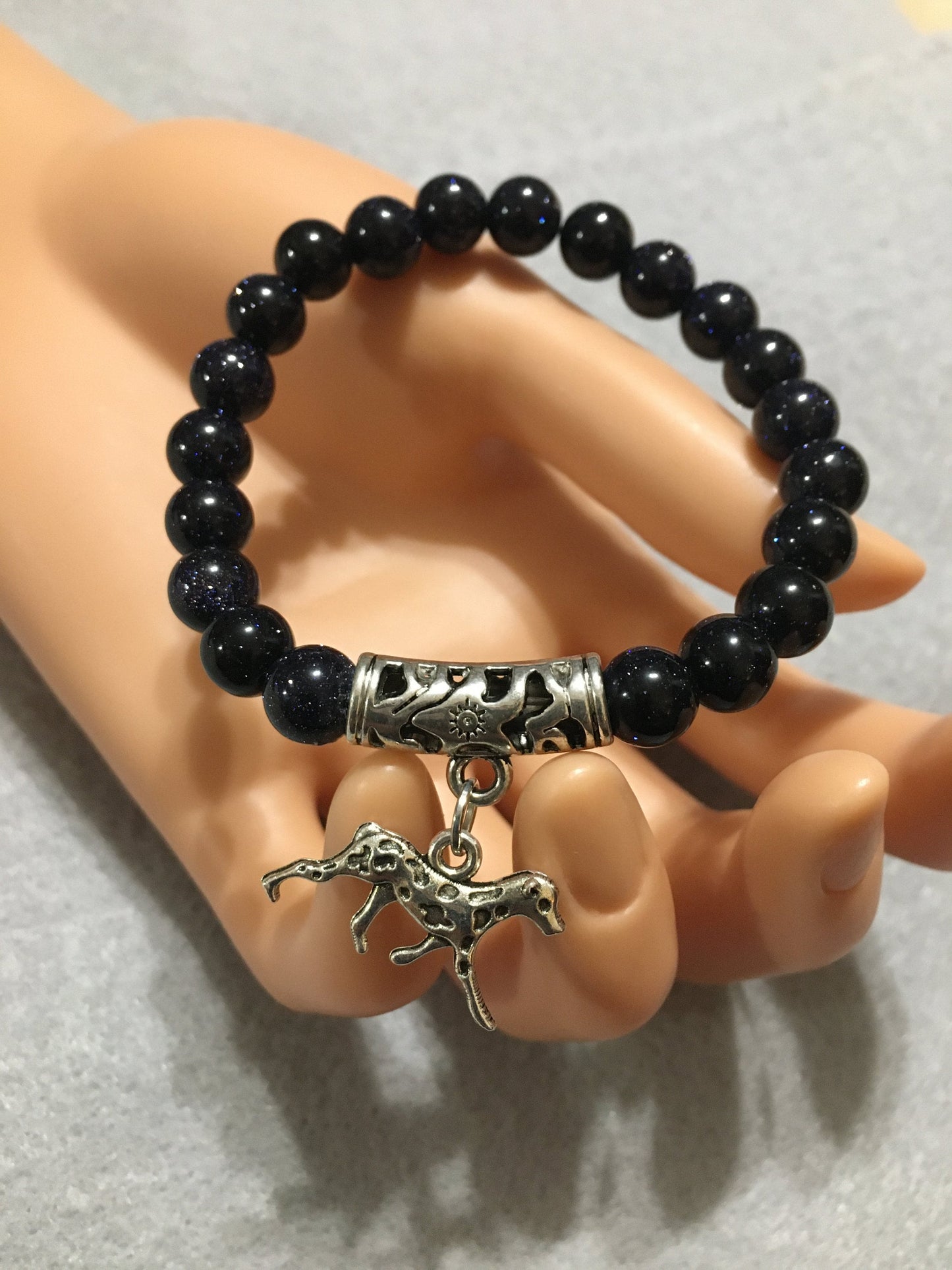 Dalmatian Dog Memorial Bracelet: Blue Sandstone Gemstone Beads, Dog Lover Gift