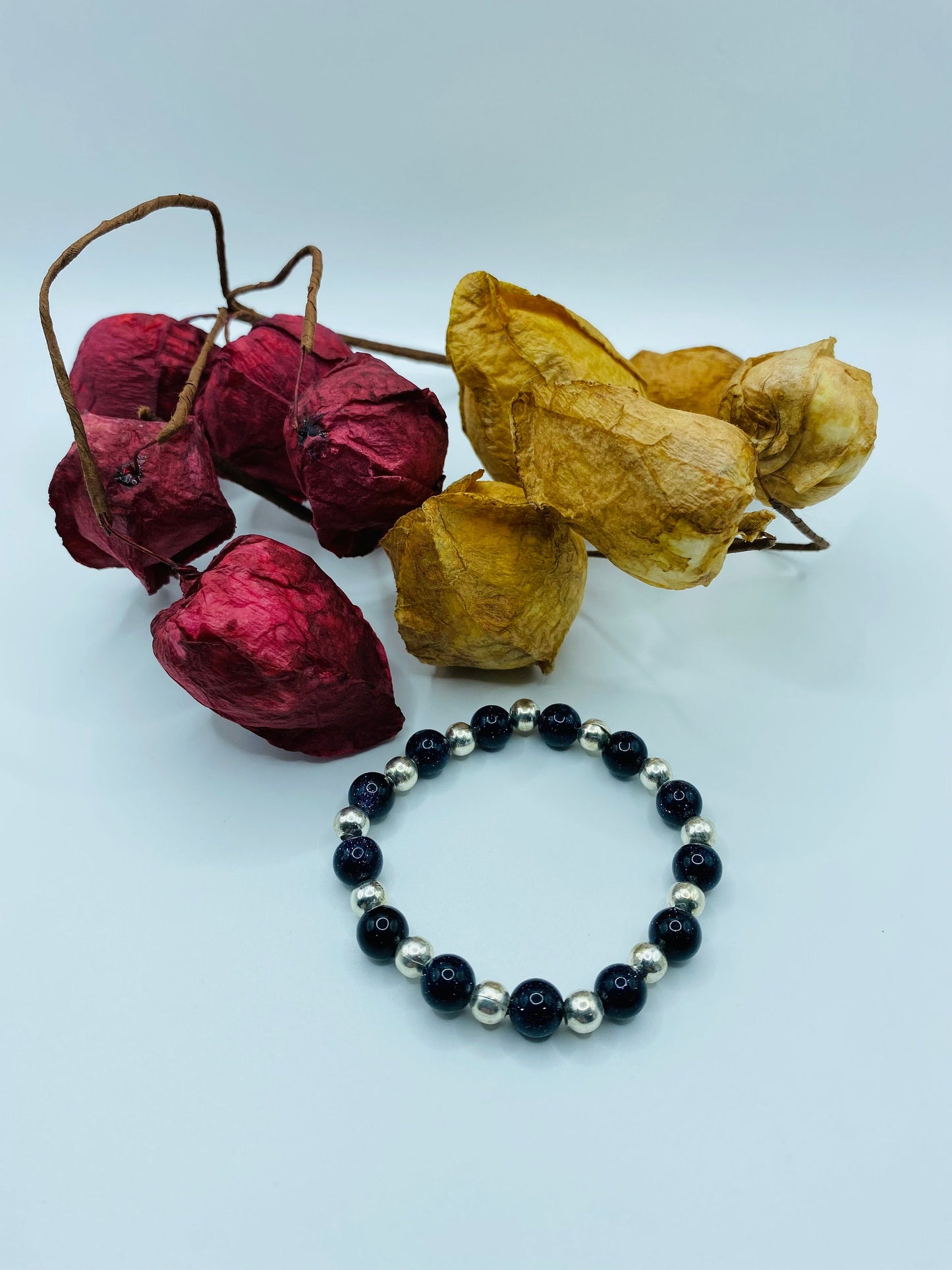 Beaded Bracelet Silver Hematite & Blue Sandstone Gemstone Beads - Mens Bracelet - Bracelets for Women