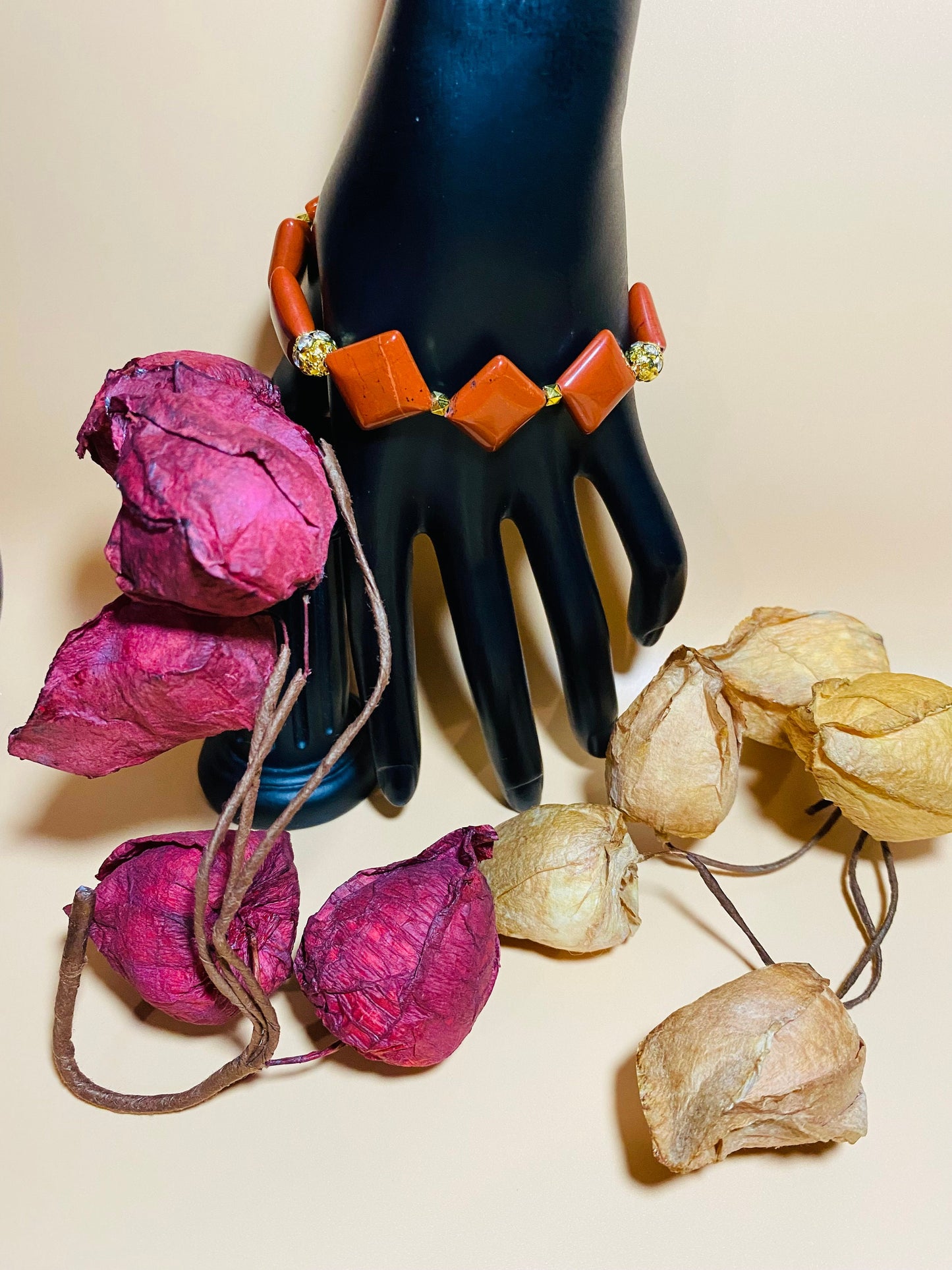 Red Jasper Gemstone Bracelet: 18k Gold Beads, Handmade Jewelry