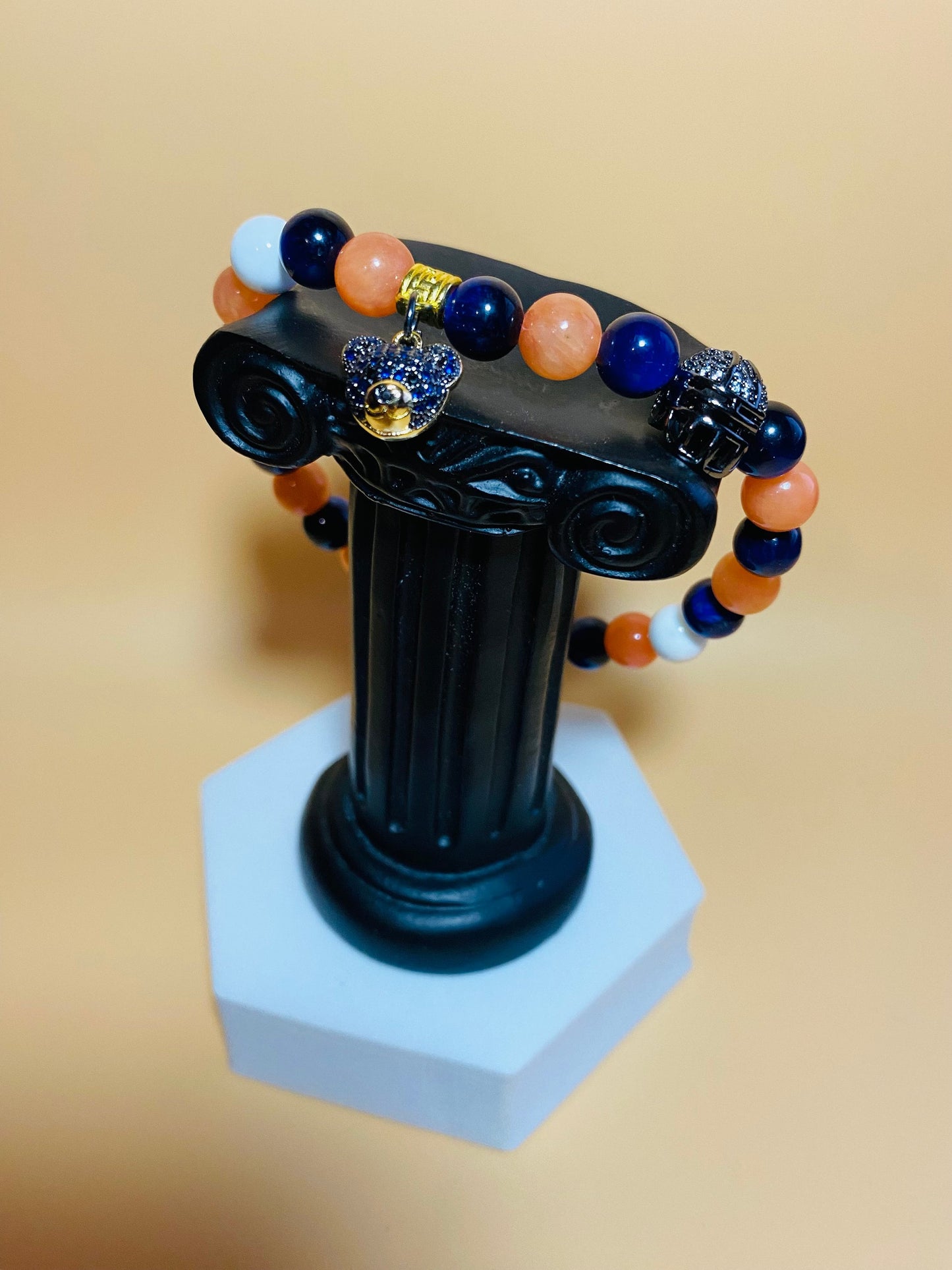 Chicago Bears Bracelet: Gemstone Beads, Bear & Football Helmet Charm