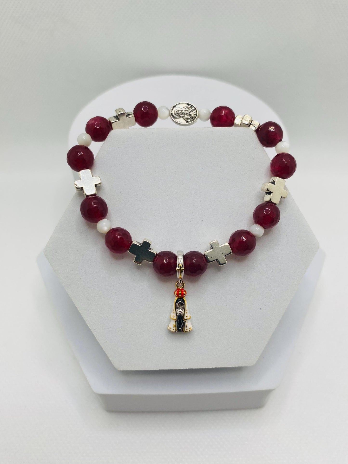 Carnelian Rosary Bracelet: Mary of Nazareth Cross Charm