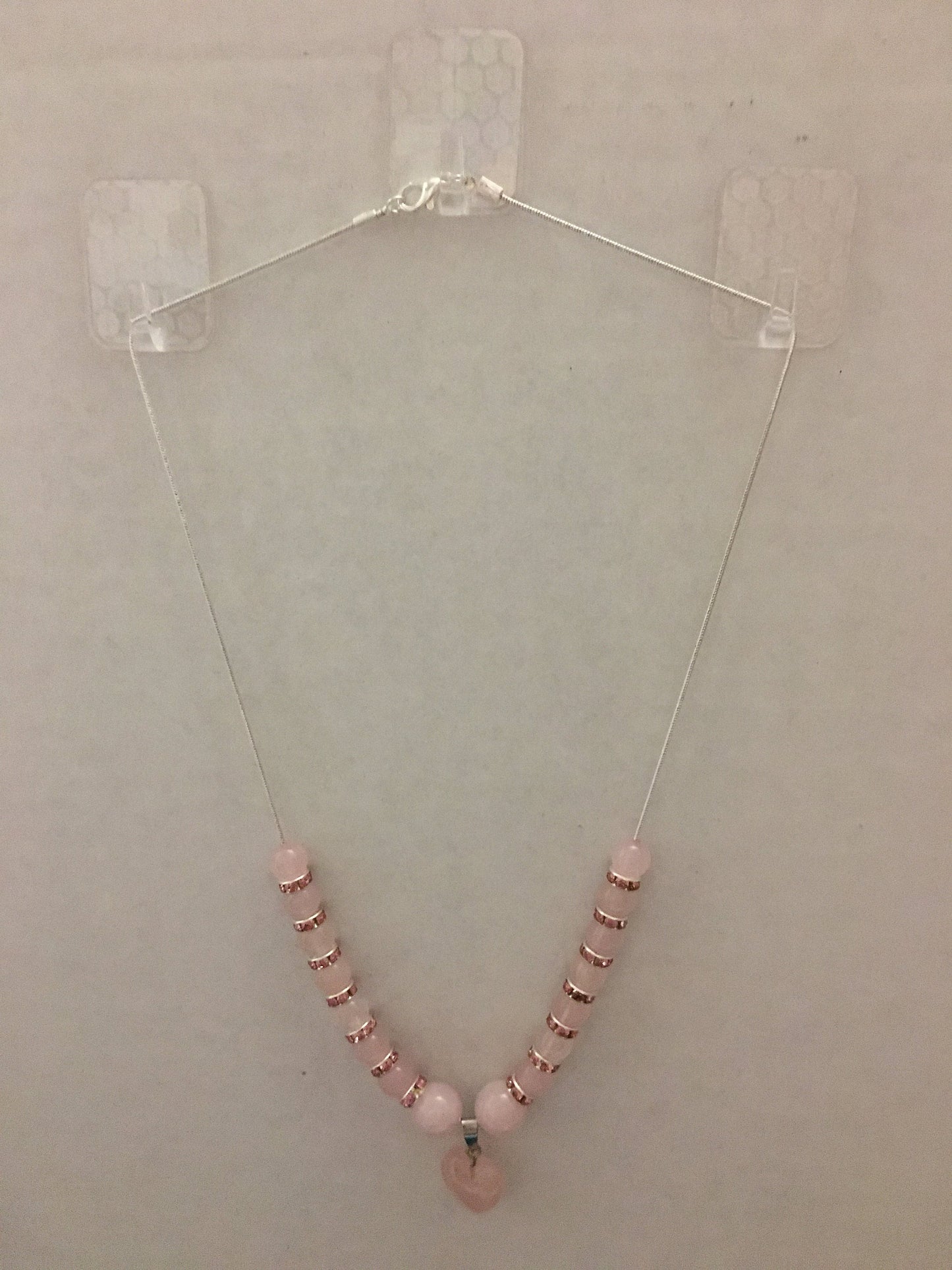 Rose Quartz Heart Necklace & Bracelet Set: Beaded Gemstone Jewelry