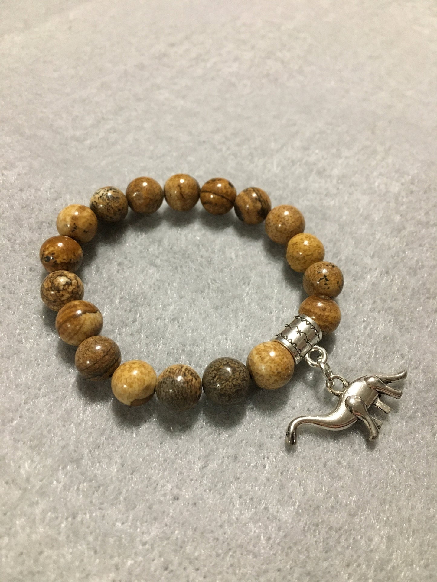 Picture Jasper Dinosaur Bracelet: Brontosaurus Charm, Jurassic Jewelry
