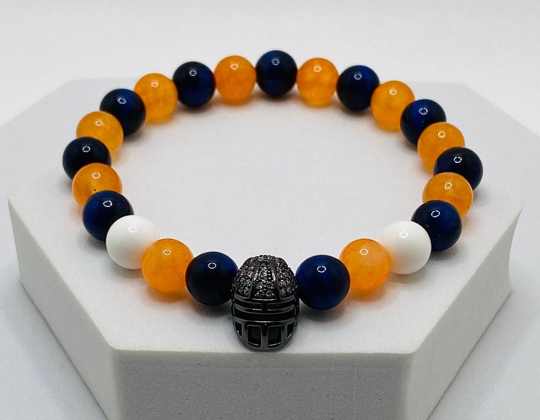 Denver Broncos Bracelet: Gemstone Beads & Football Helmet Charm