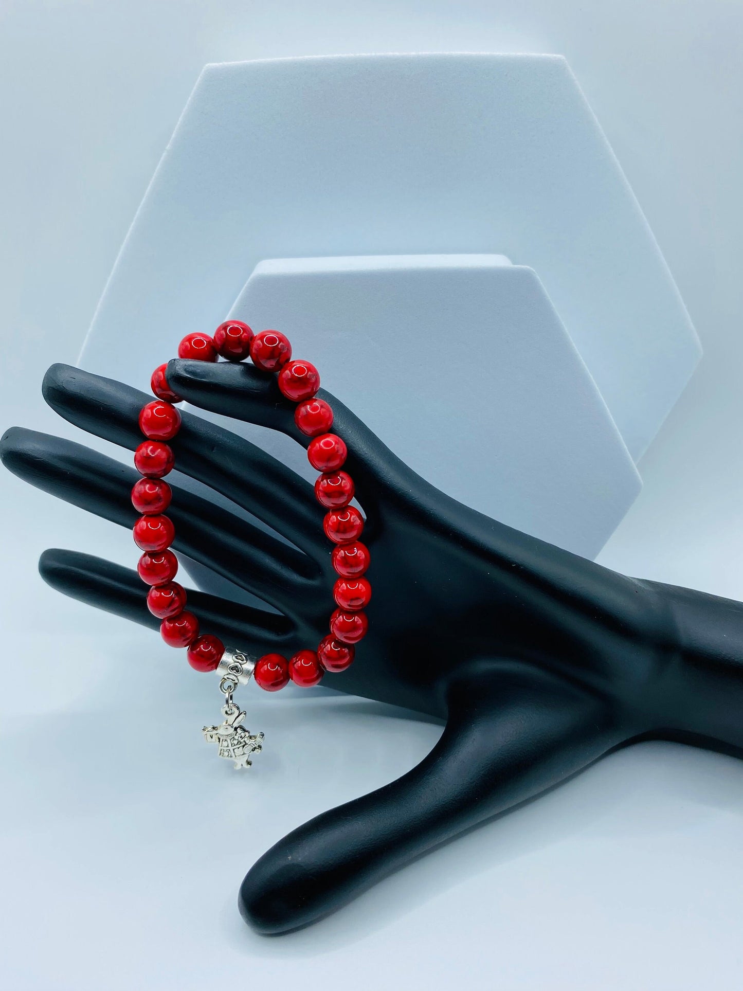 Charm Bracelet Alice in Wonderland Bad Bunny, Turquoise Gemstone Beaded Bracelet