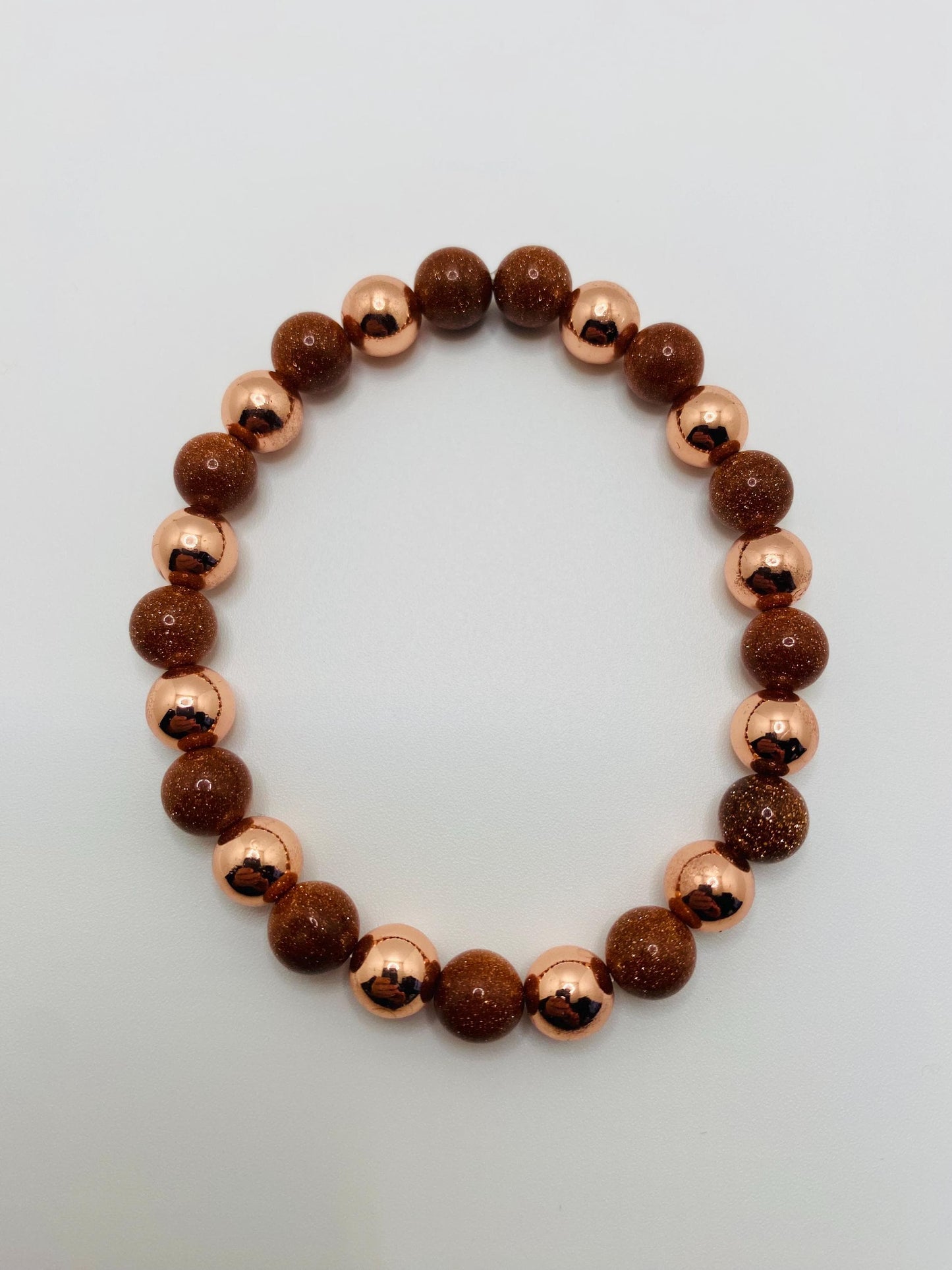 Rose Gold Hematite Bracelet: Natural Goldstone Gemstone Beads