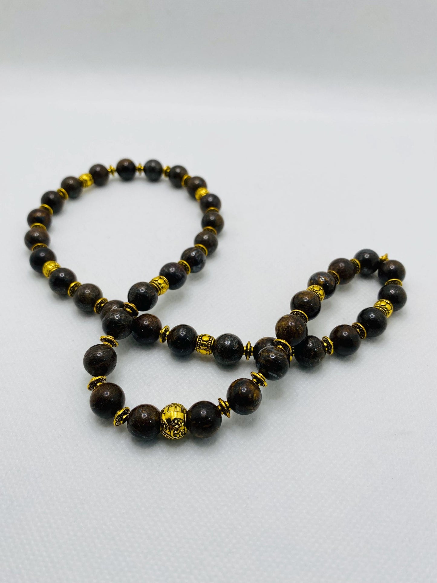 Bronzite Beaded Necklace: Unisex Gemstone Jewelry with Tibetan Spacers