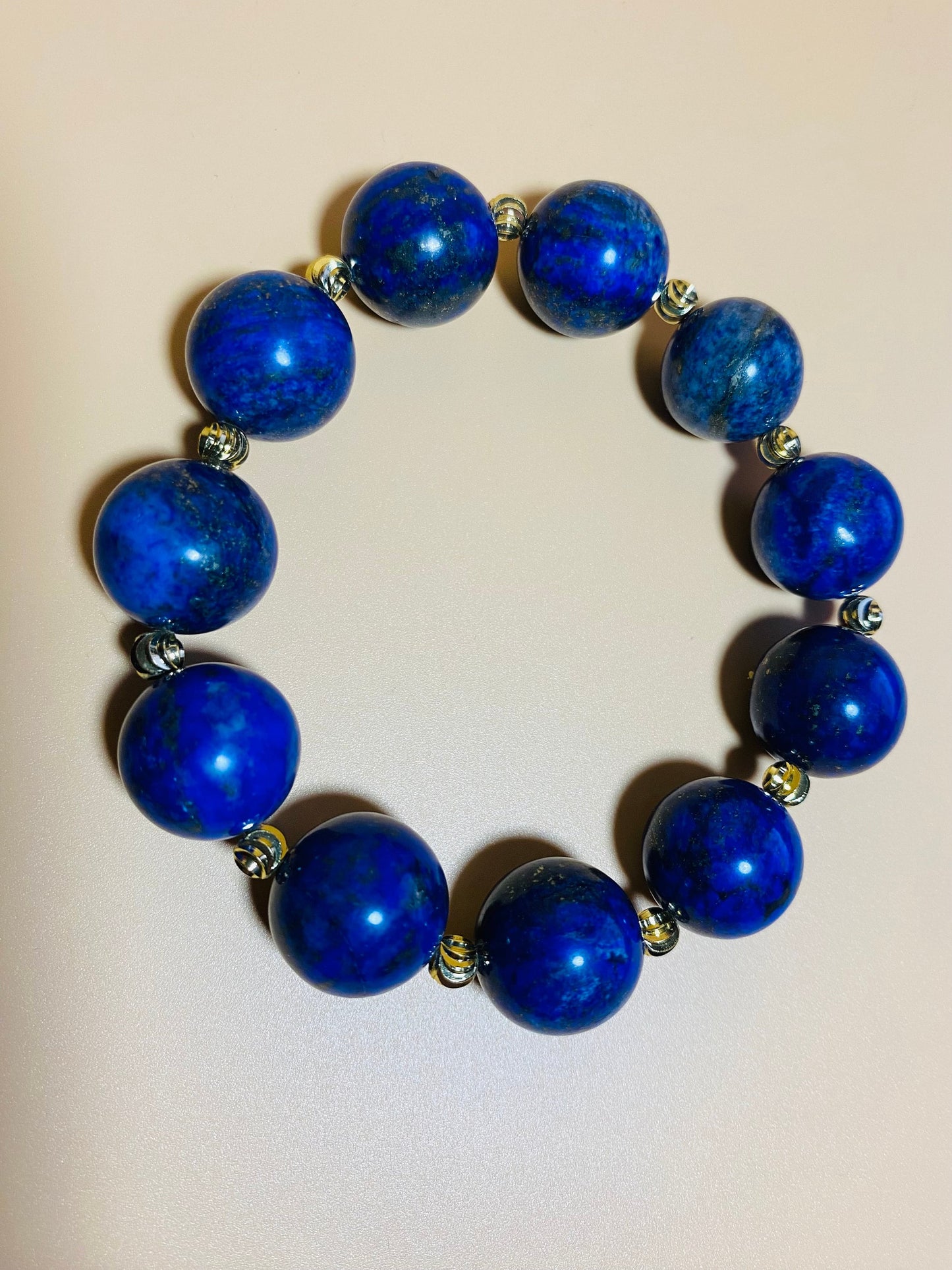 16mm Lapis Lazuli Bracelet with Gold Spacers
