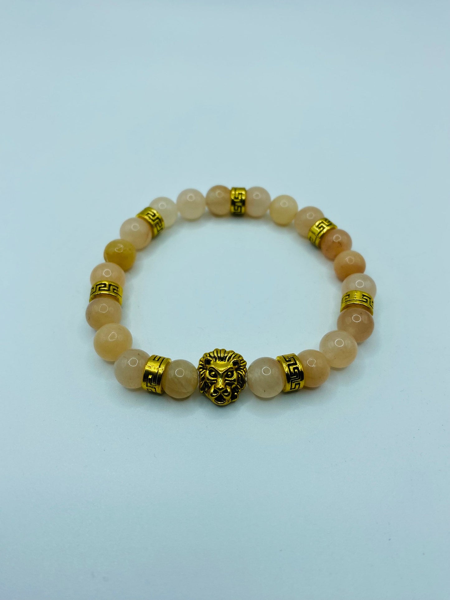 Pink Jade Lion Bracelet: Gold Tibetan Charm Bracelet