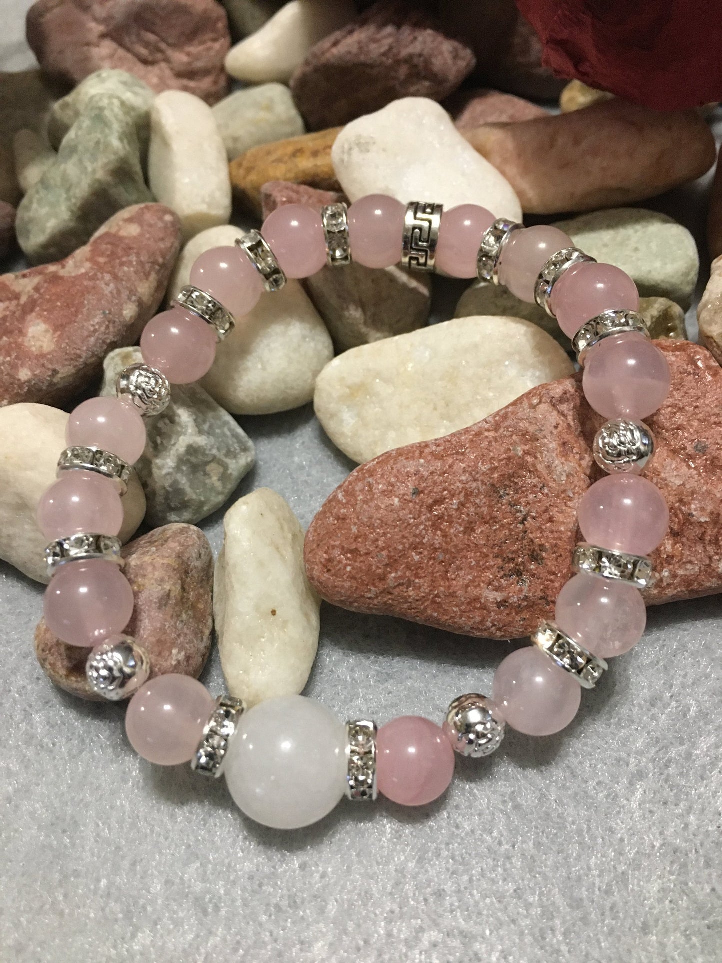 Rose Quartz & Jade Bracelet: Silver Gemstone Jewelry Gift