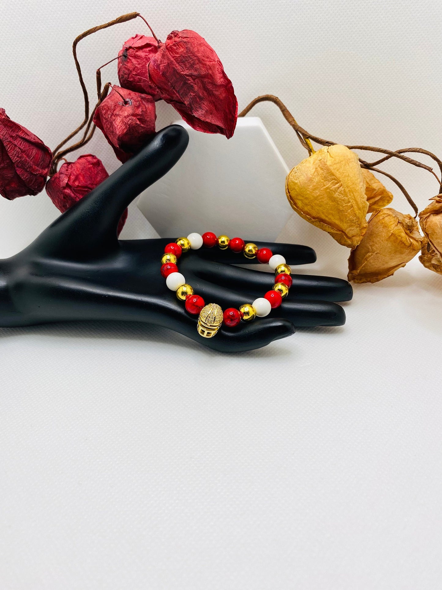 Kansas City Chiefs Bracelet: Gemstone Bead Jewelry with Football Helmet