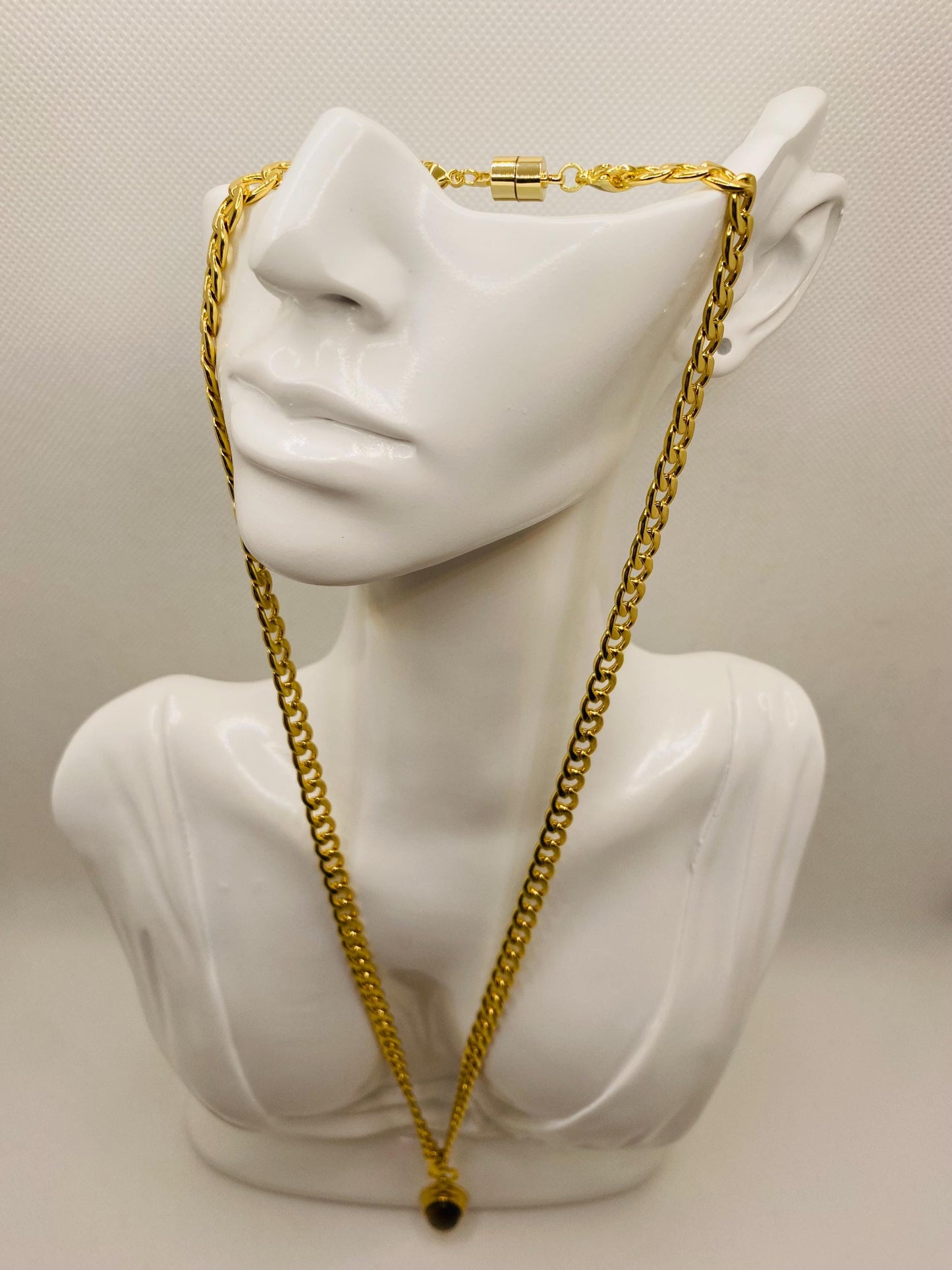 Gold Plated Tigers Eye Pendant Necklace: Cuban Link Chain