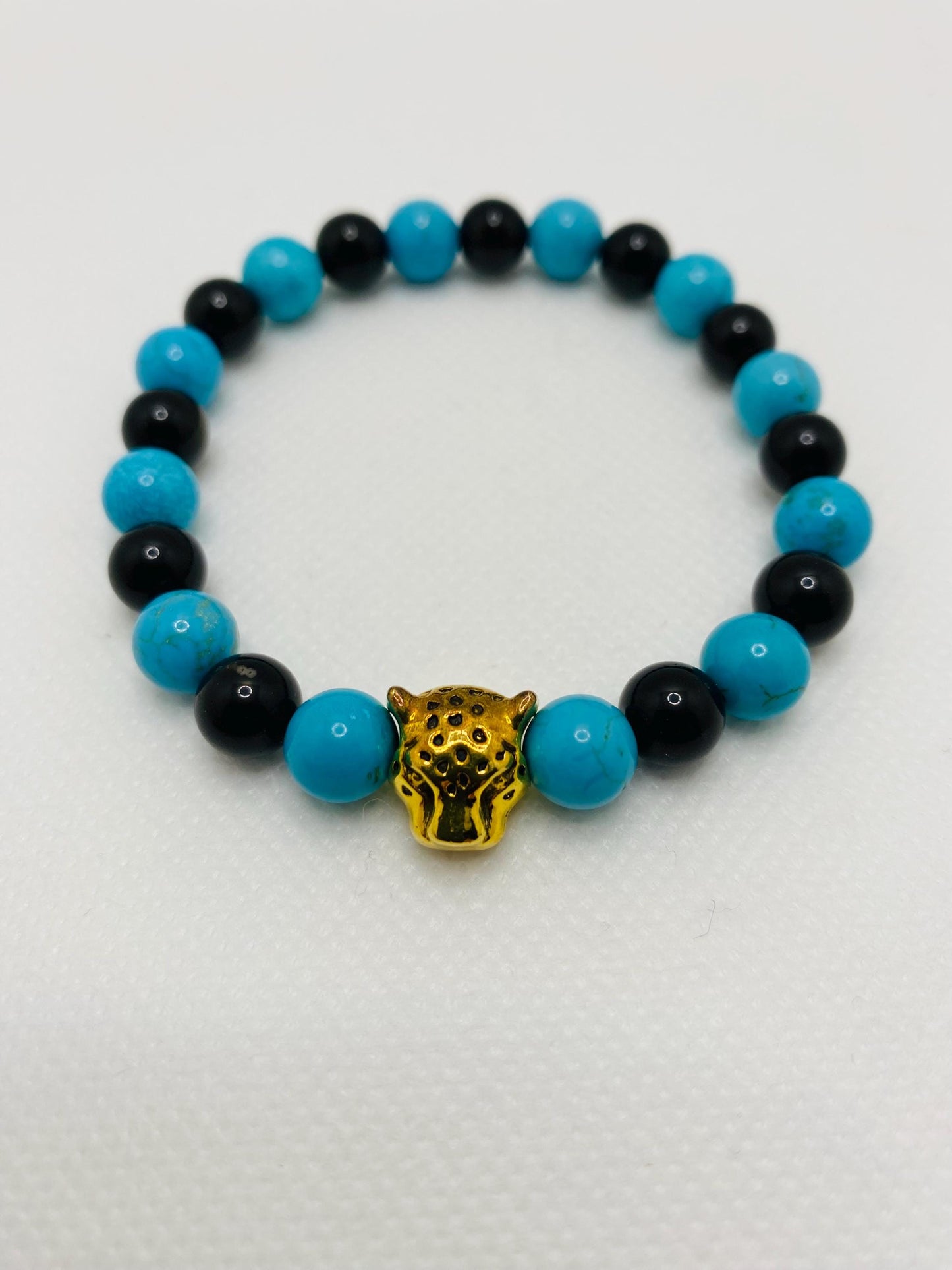 Jacksonville Jaguars Bracelet: Jade & Onyx Gemstone Beads with Gold Jaguar Charm