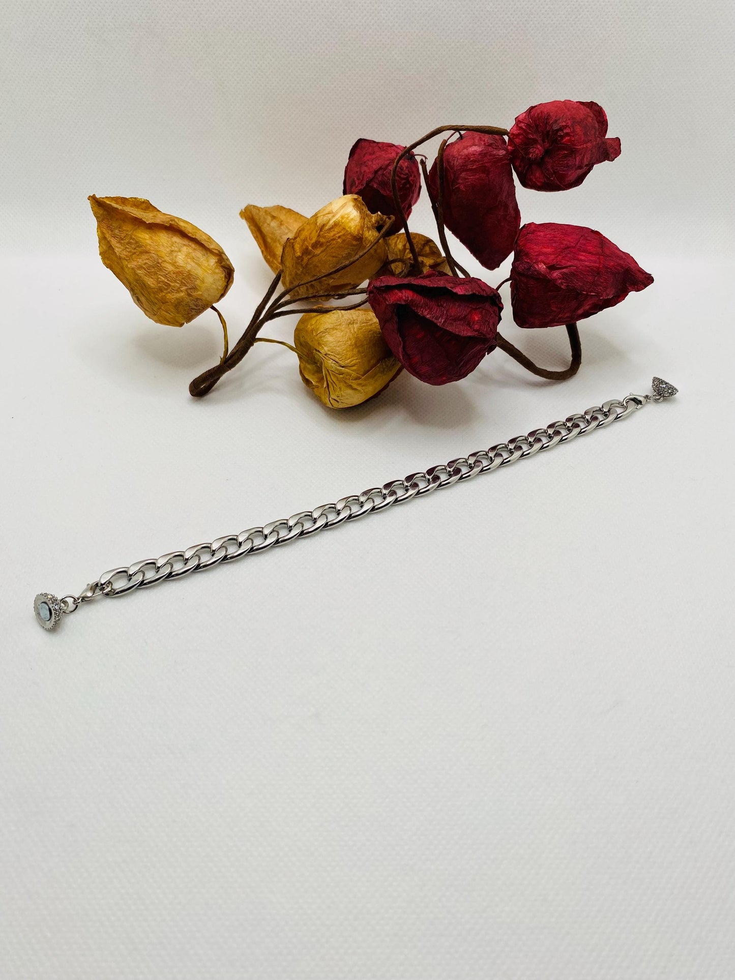 Silver Stainless Steel Cuban Link Bracelet: Unisex Magnetic Clasp