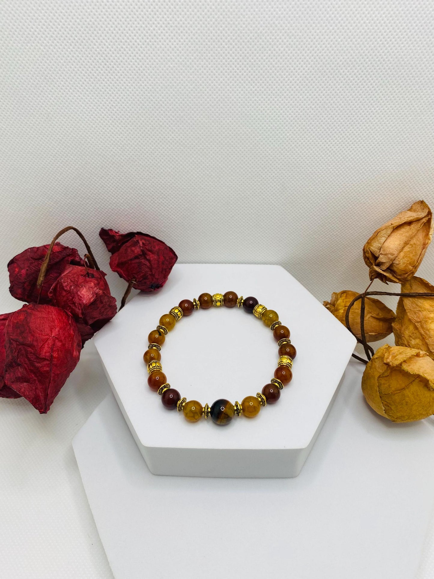 Dragons Vein Agate Tibetan Bracelet with Gold Spacers