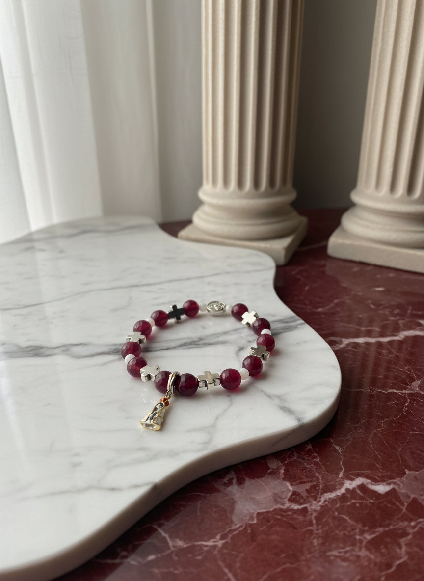 Carnelian Rosary Bracelet: Mary of Nazareth Cross Charm